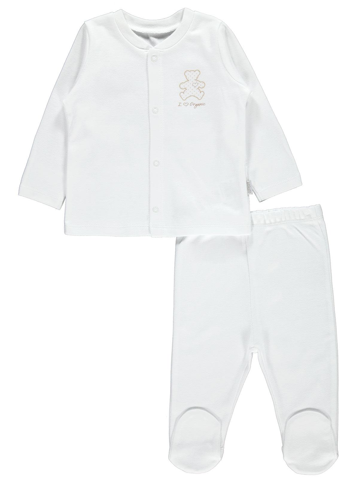 Baby Center Organik Penye Pijama Takımı 0-6 Ay Beyaz