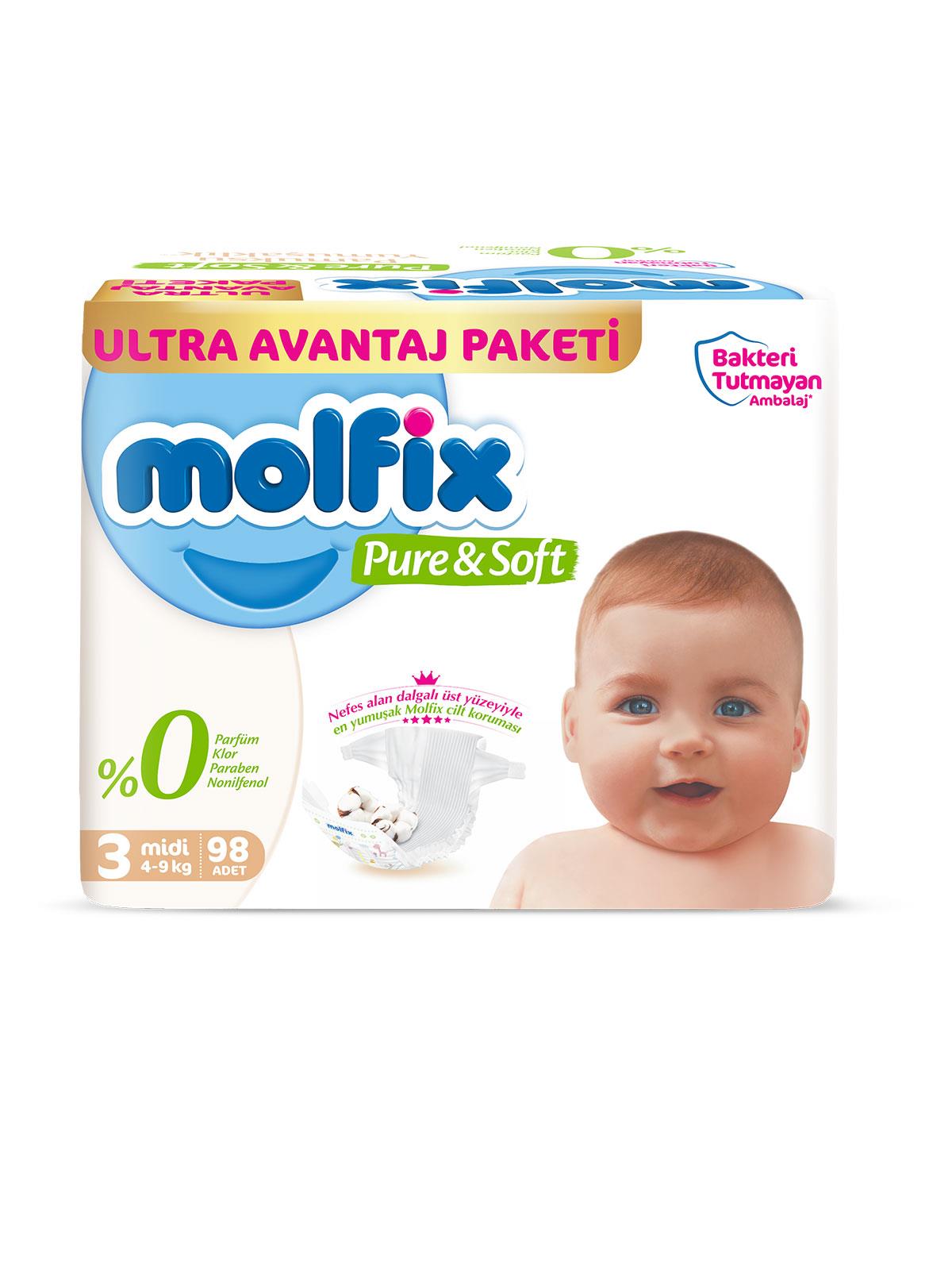 molfix pure soft bebek bezi midi 3 beden 98 adet ultra avantaj paketi fiyati 5071406 98