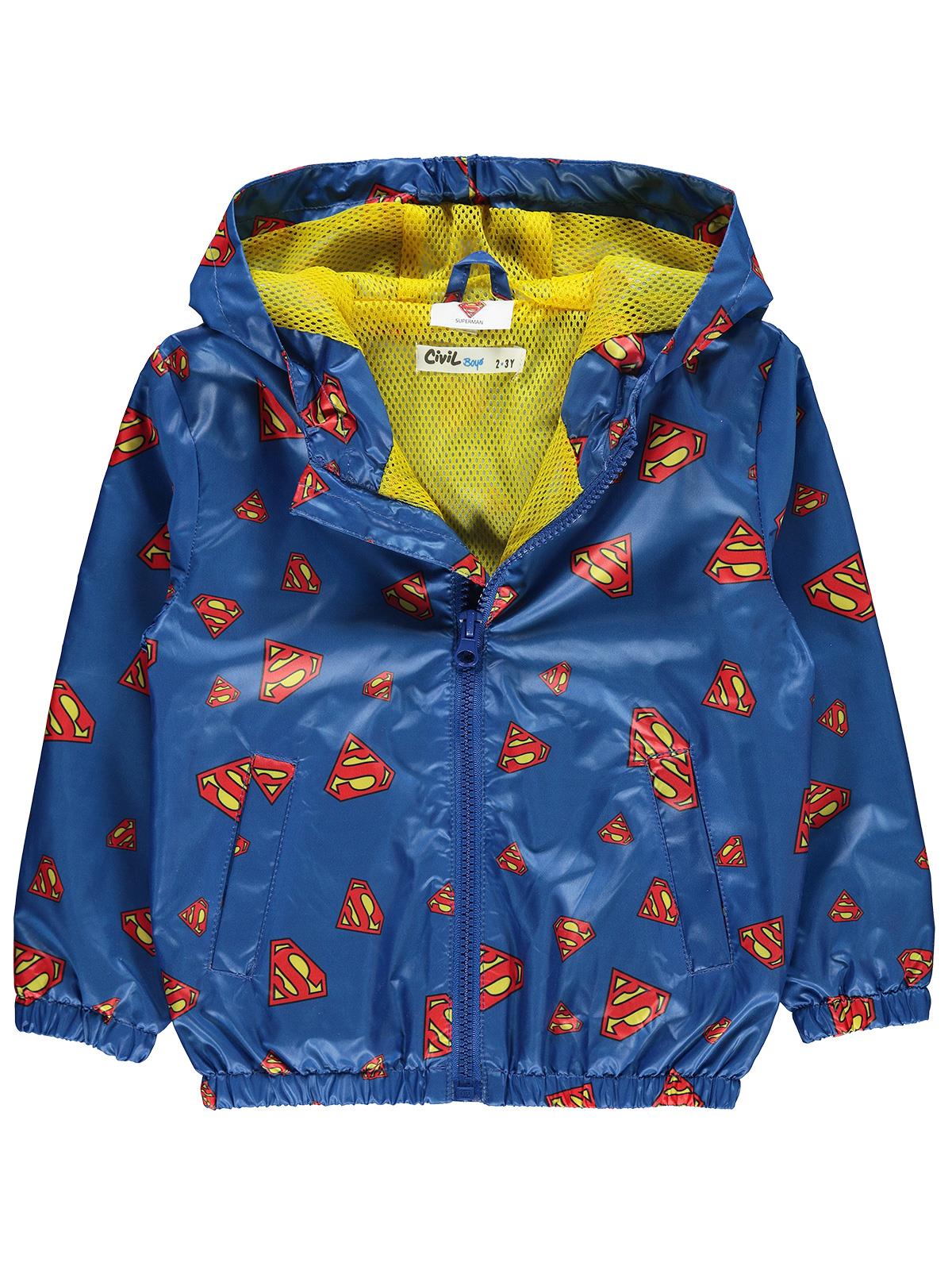 Süperman Erkek Çocuk Kapüşonlu Yağmurluk 2-5 Yaş Saks Mavisi