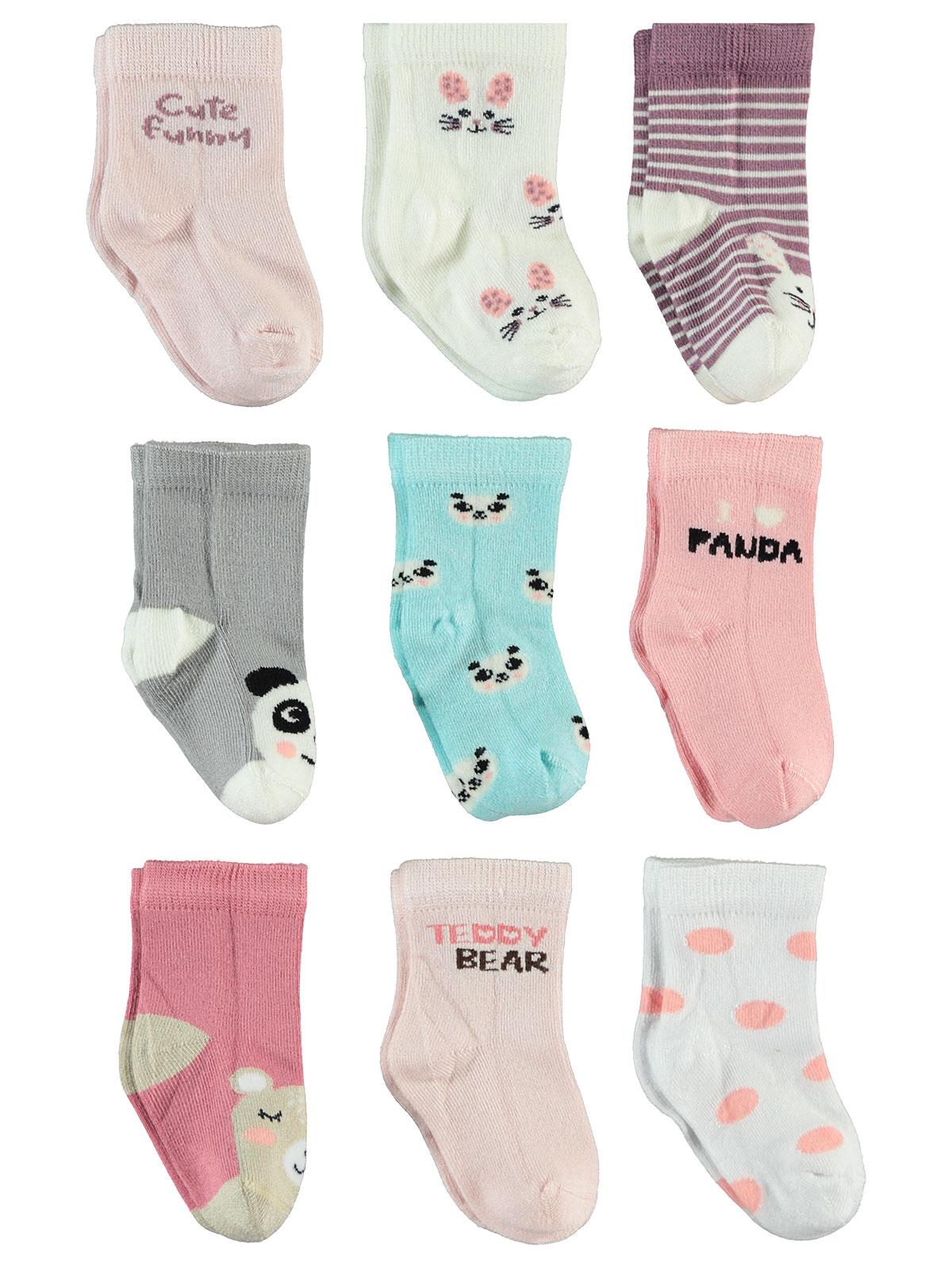 Petit Minou Kız Bebek 9'lu Çorap Set 0-24 Ay Mürdüm