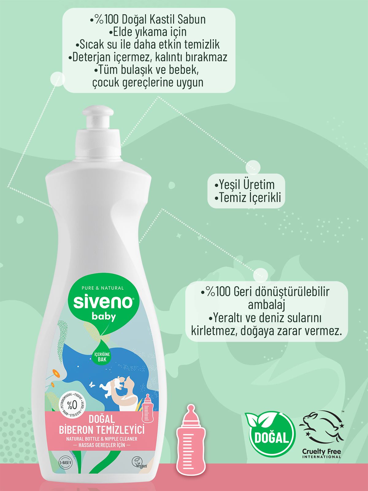 Siveno Baby Doğal Emzik ve Biberon Temizleyici 500 ml