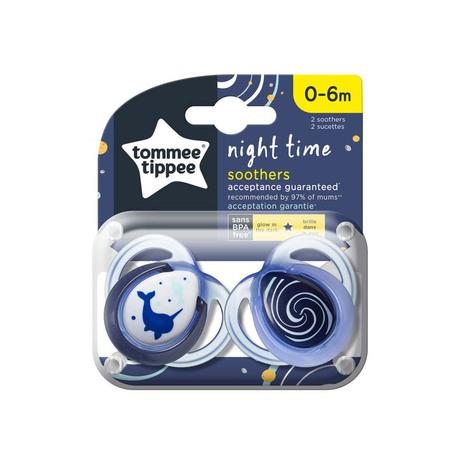 Tommee Tippee Night Time 2'li Ortodontik Silikon Emzik 0-6 Ay  Mavi