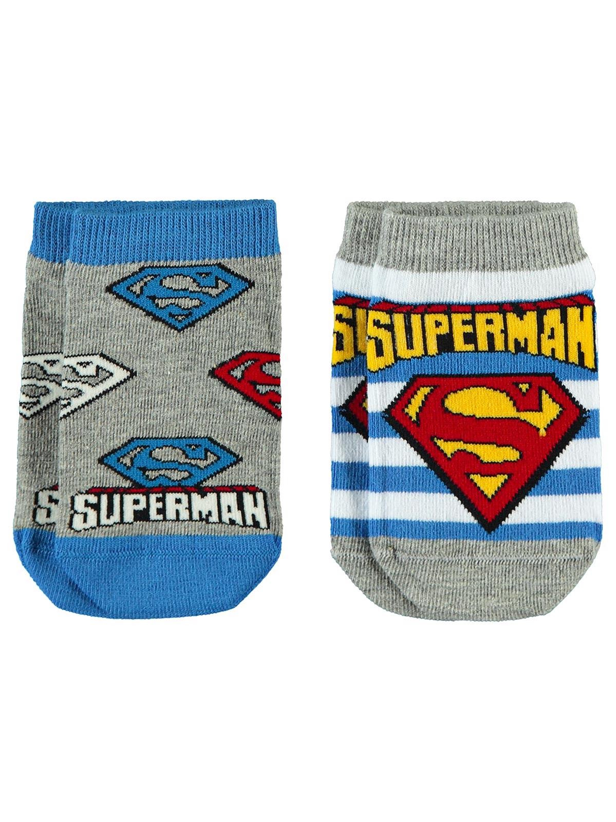 Süperman Erkek Çocuk 2'li Patik Çorap 3-11 Yaş Saks Mavisi