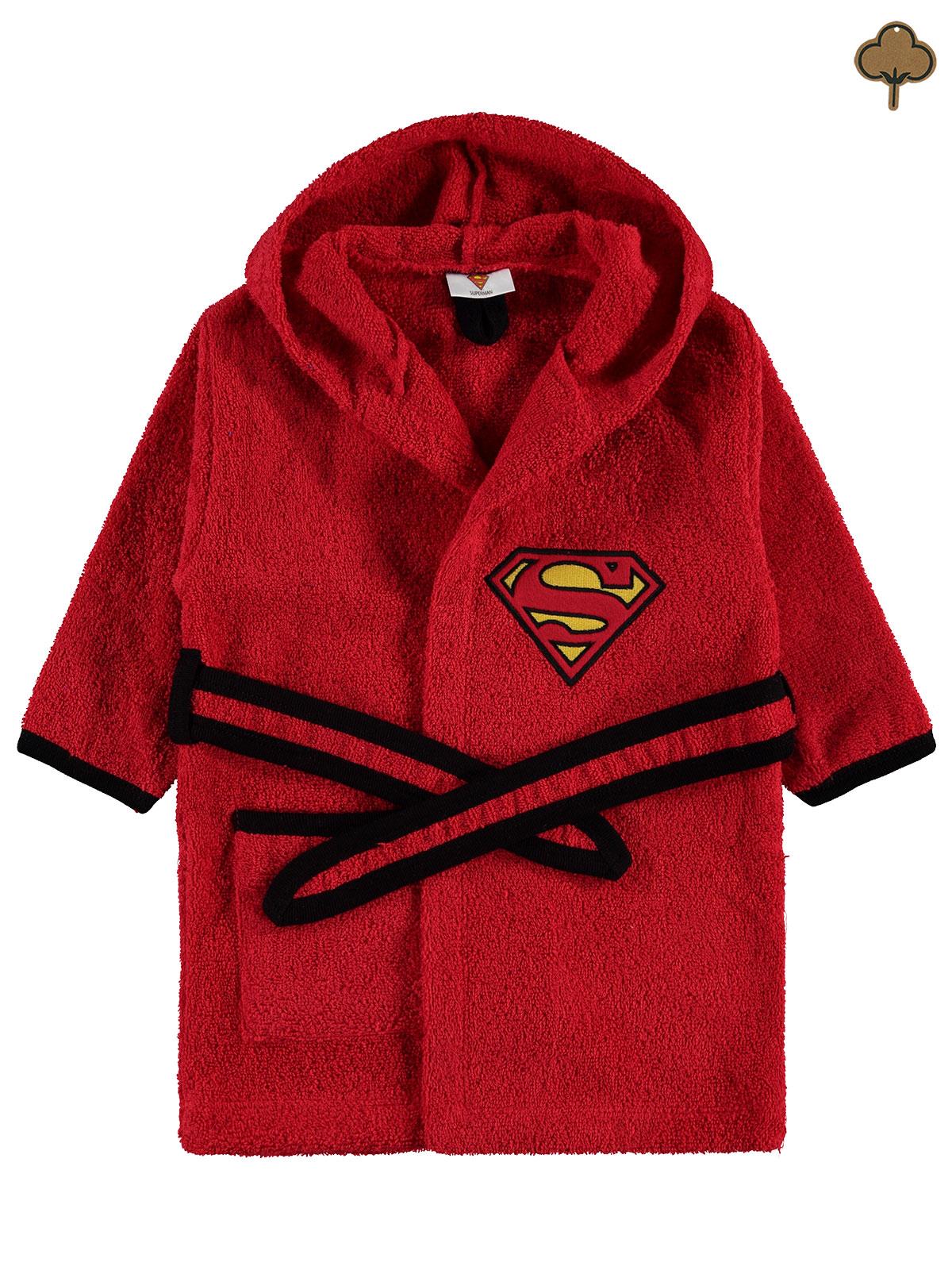 Superman Erkek Bebek Kapüşonlu Bornoz 0-24 Ay Kırmızı