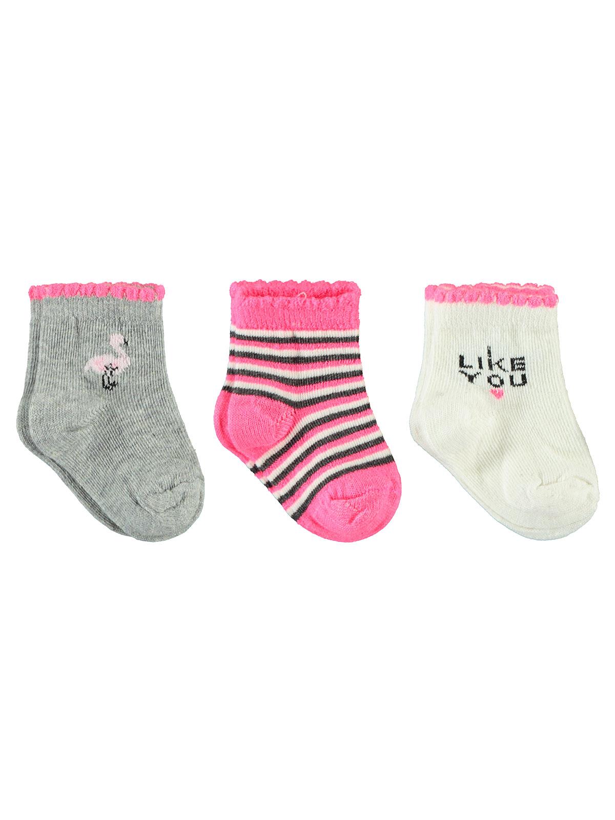 Civil Baby Kız Bebek 3'lü Çorap Set 0-3 Ay Pembe