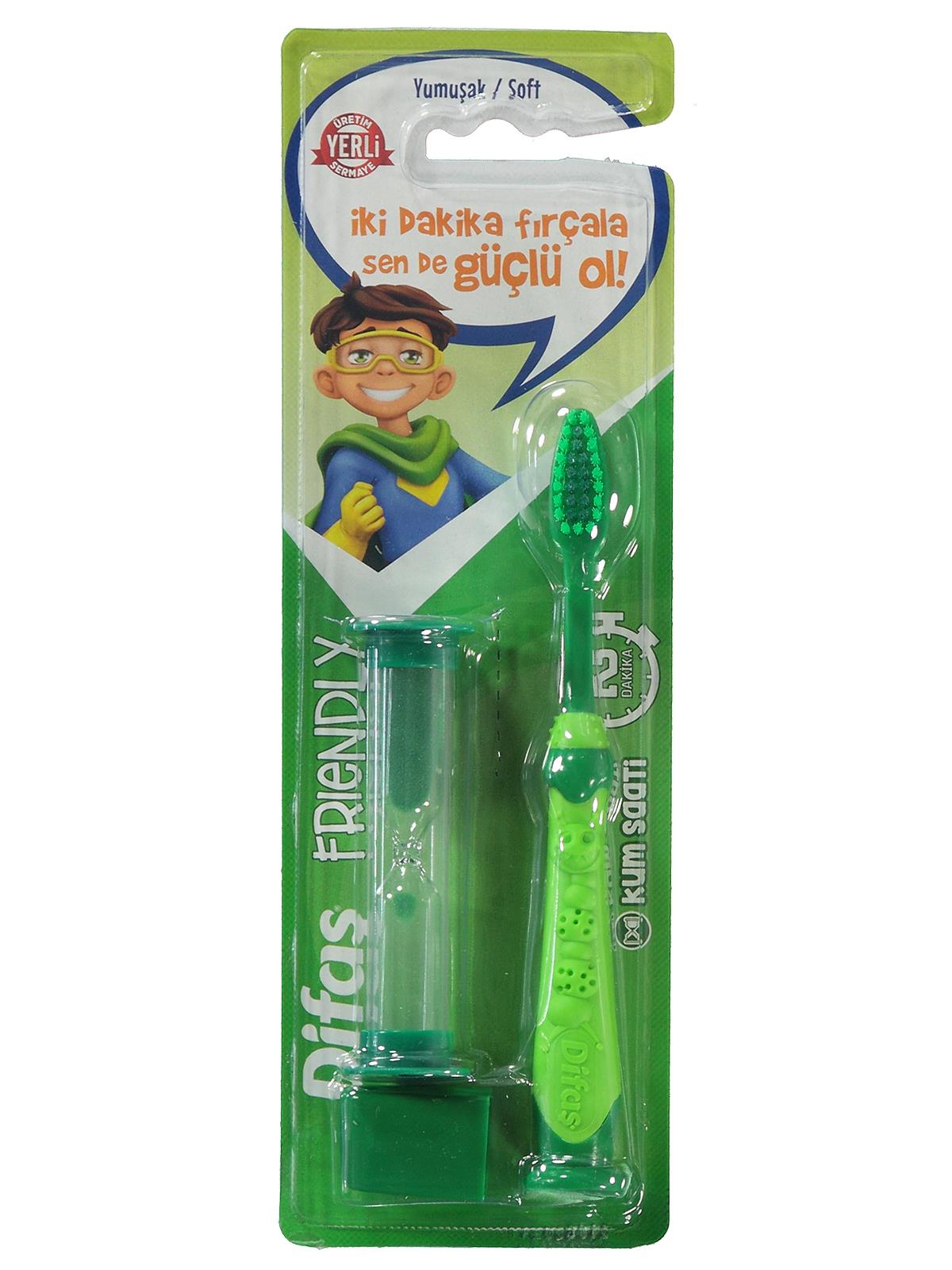 Difaş Friendly Çocuk Diş Fırçası Yumuşak + Kum Saati Hediyeli Yeşil