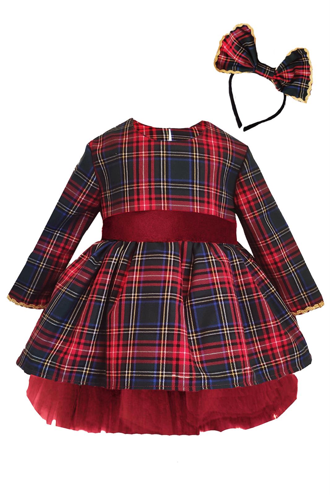 SYB202112 Shecco Babba Kız Çocuk Tütü Elbise Taç Takım Fiyonk 1-8 Yaş Kırmızı