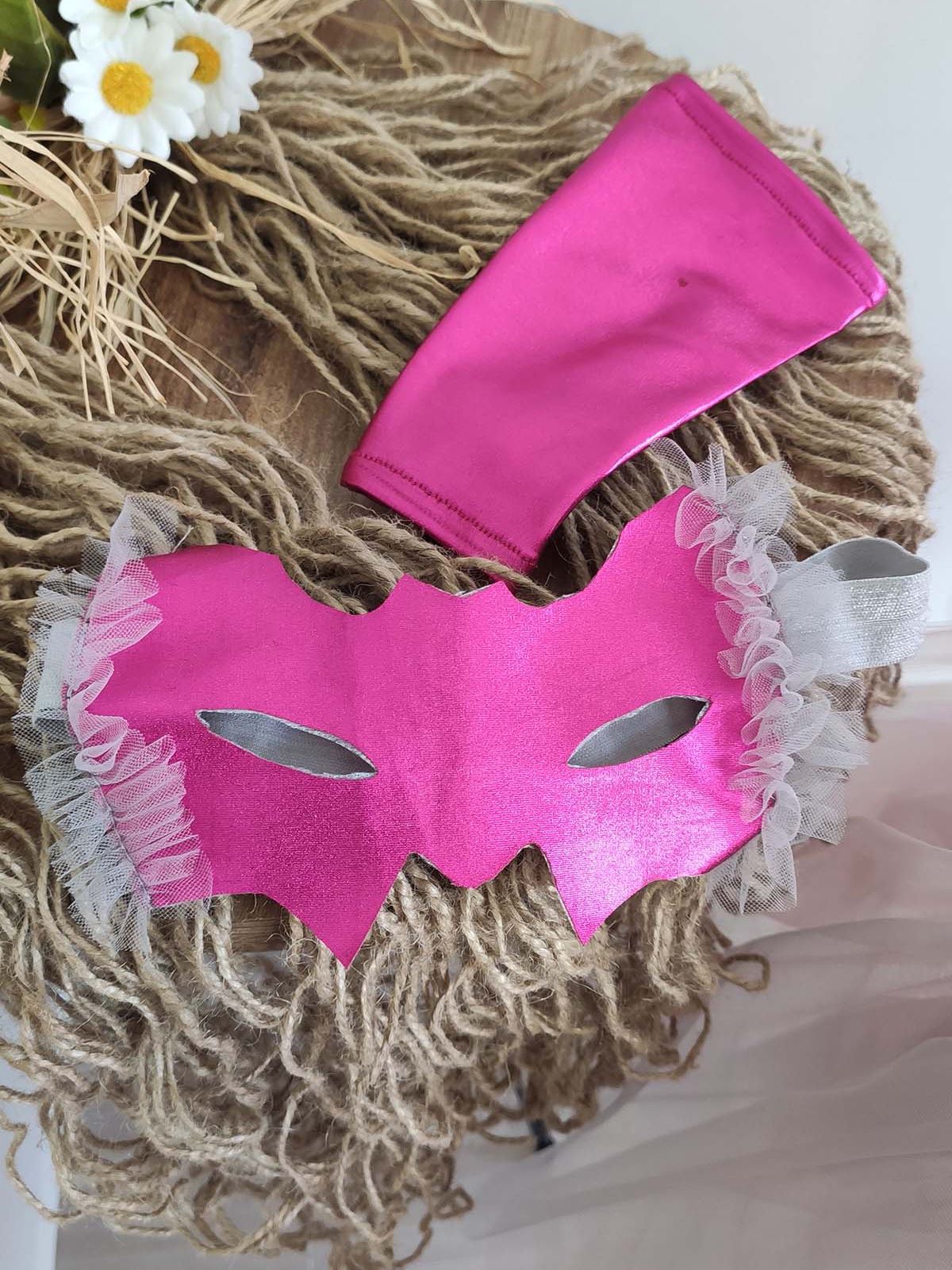 Shecco Babba Tüllü Tek Omuz Maske Eldivenli 3'lü Set, Parti Elbisesi, Doğum Günü Abiye Elbise Fuşya