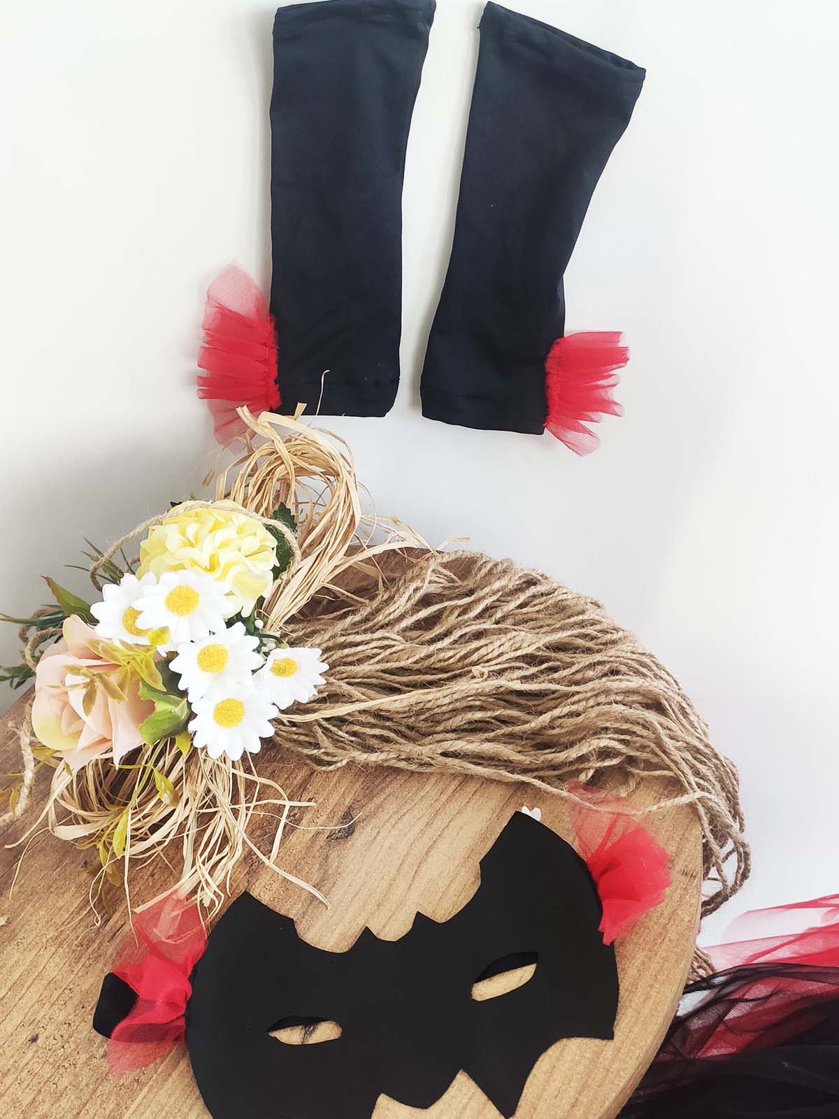 Shecco Babba Tek Omuz Tütü Maske Eldiven 3'lü Set, Parti Elbisesi, Doğum Günü Kostümü Kırmızı-Siyah