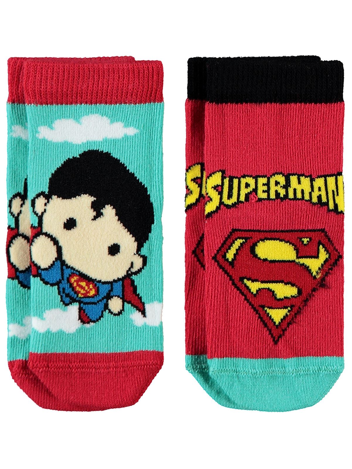 Süperman Erkek Bebek 2'li Çorap Set 0-24 Ay Kırmızı