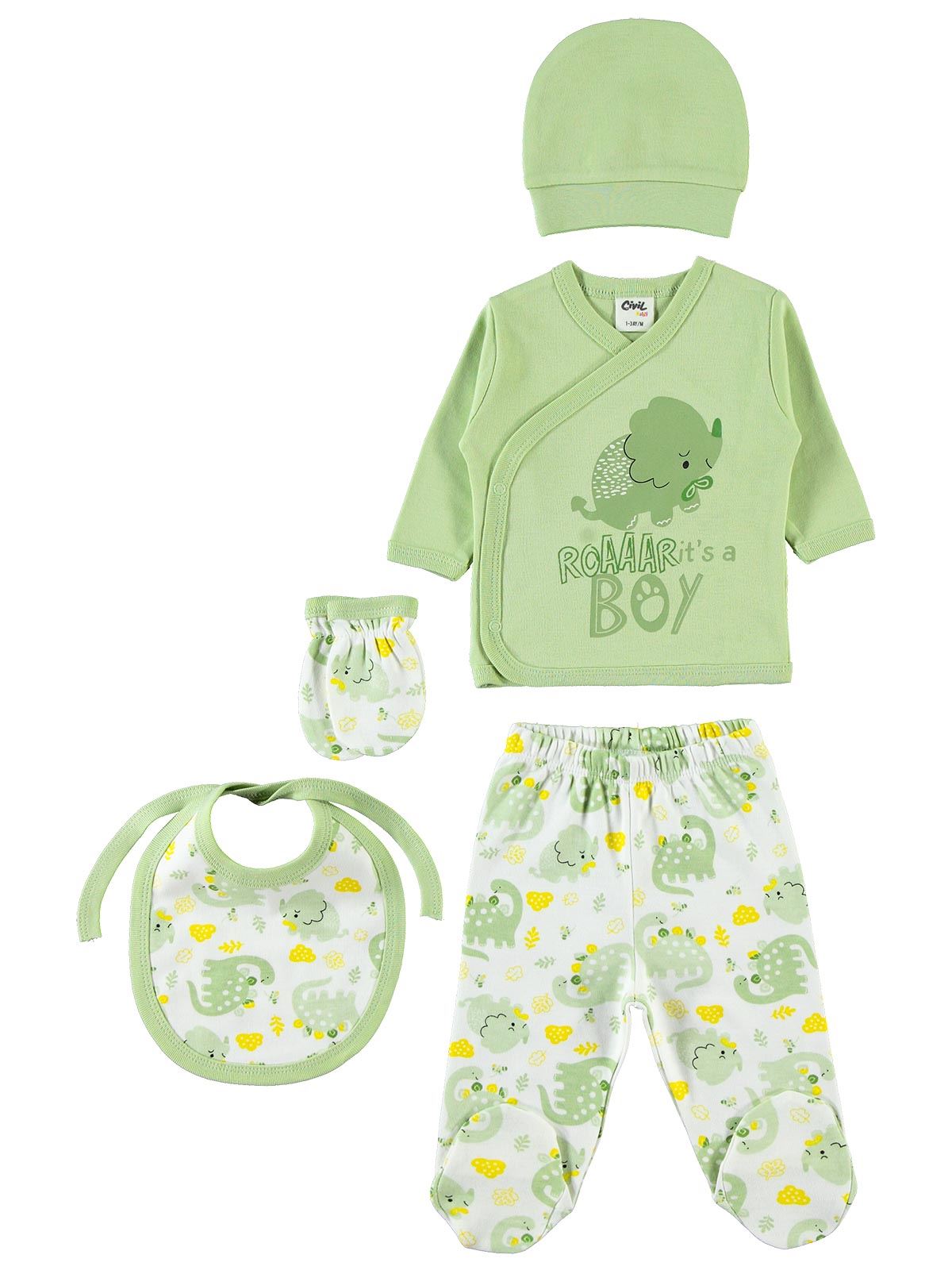Civil Baby Erkek Bebek 5'li Zıbın Takımı 1-3 Ay Yeşil