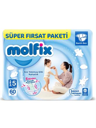 Molfix 5 Numara 3D Junior Bebek Bezi 60 Adet Çift Sıra Süper Fırsat Paketi