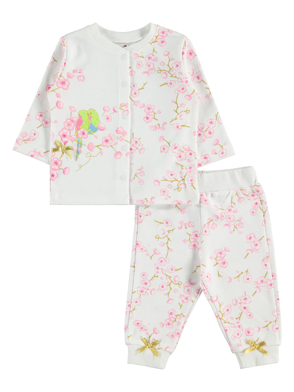 Kujju Kız Bebek Penye Pijama Takımı 3-18 Ay Ekru