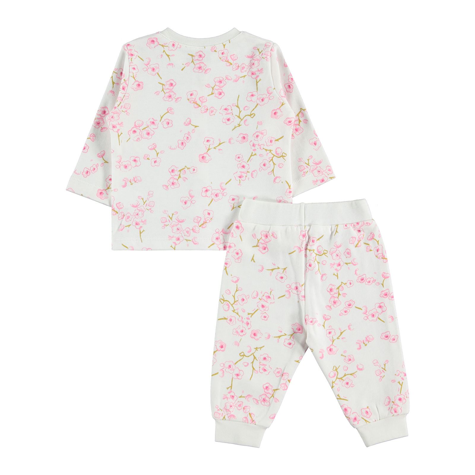 Kujju Kız Bebek Penye Pijama Takımı 3-18 Ay Ekru