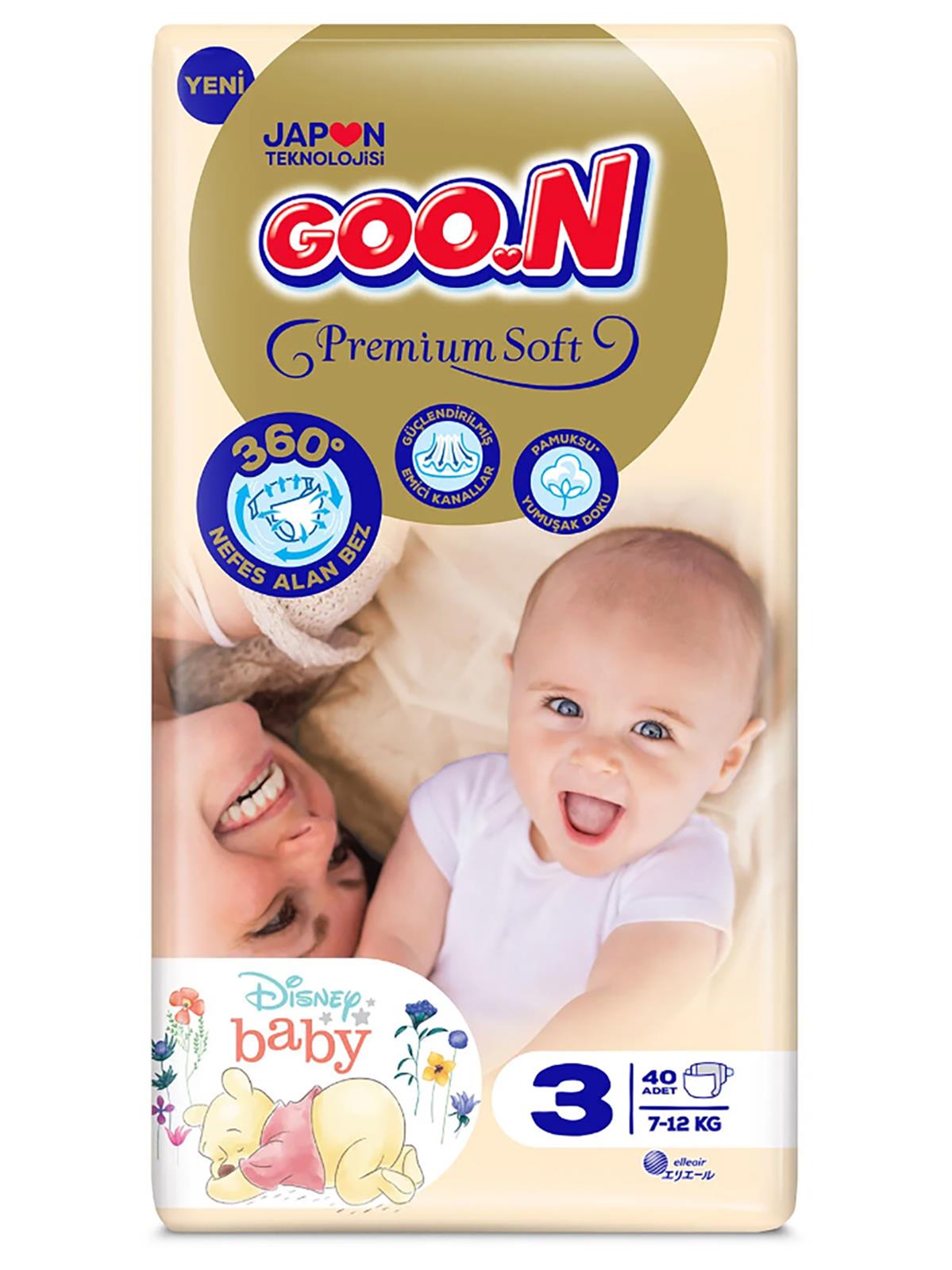 Goon Bebek Bezi Premium Soft 3 Beden Jumbo Paket 40 Adet 7-12 kg