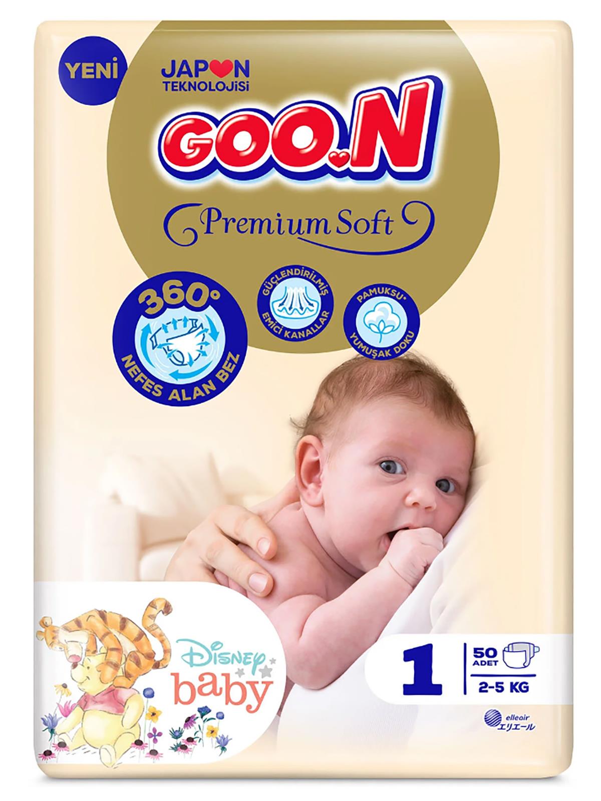 Goon Bebek Bezi Premium Soft 1 Beden Jumbo Yenidoğan Paket 50 Adet 2-5 kg