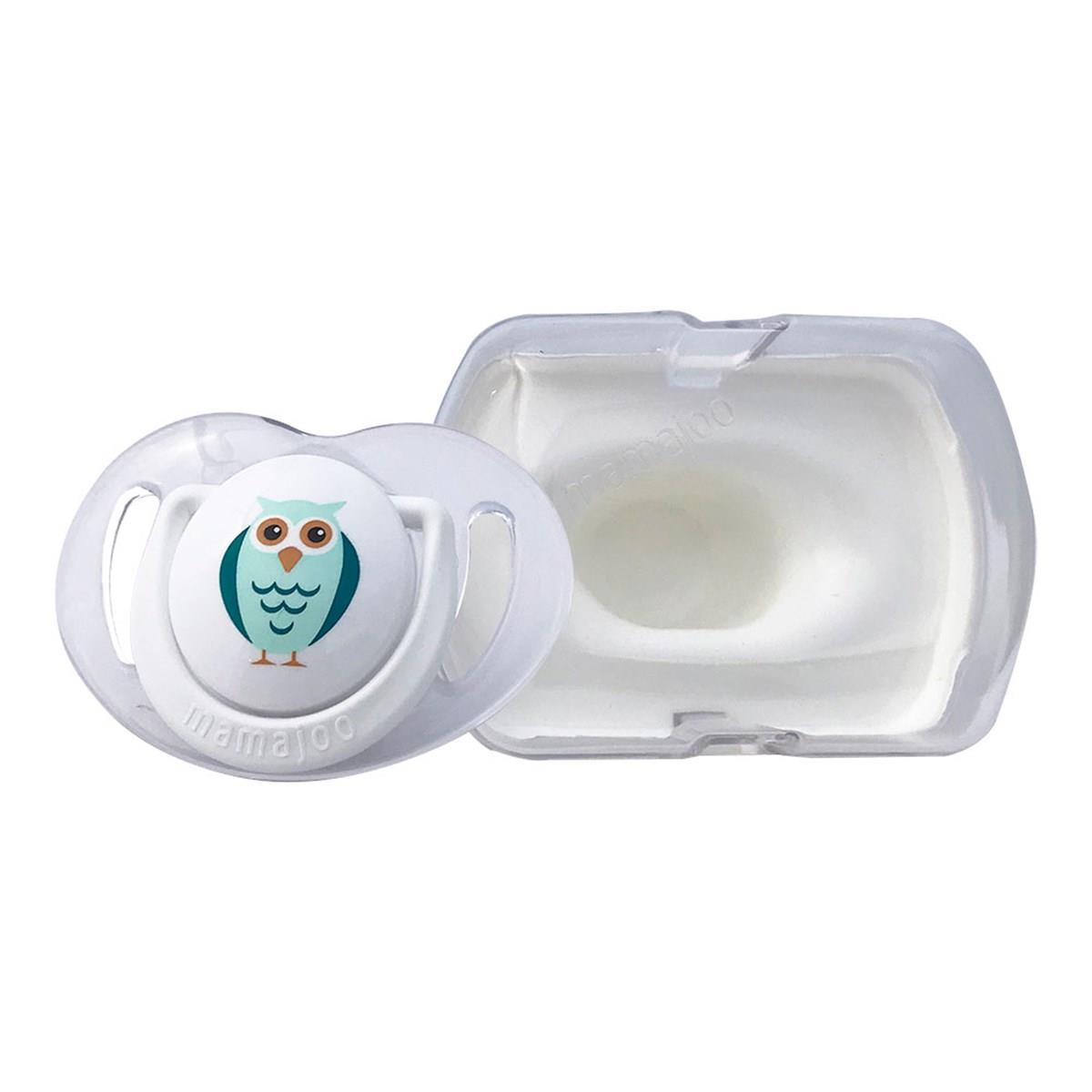 Mamajoo Silikon Ortodontik Desenli Emzik ve Saklama Kutusu 6+ Ay Beyaz
