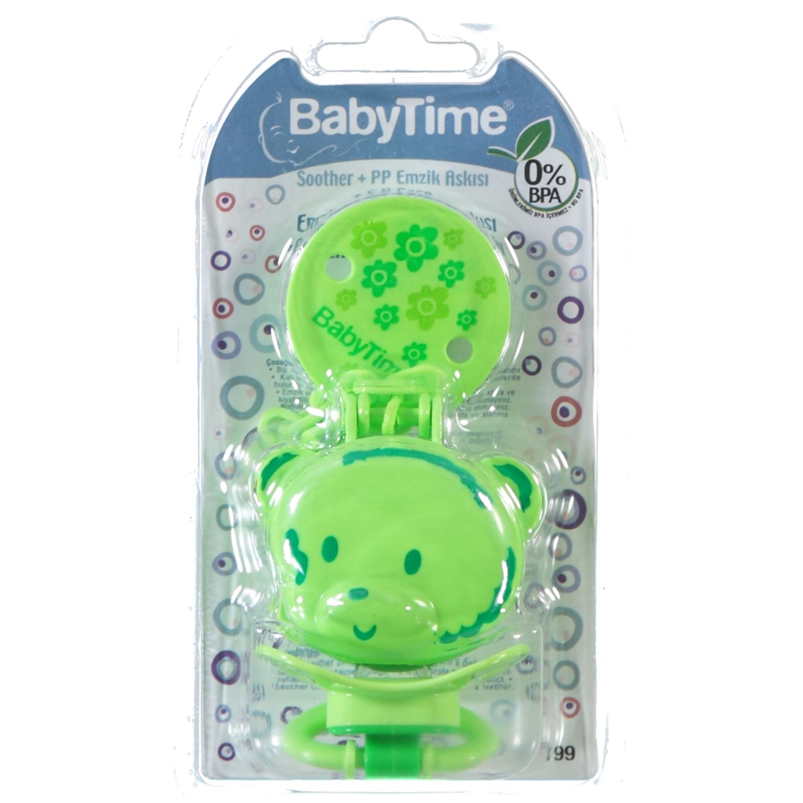 BabyTime Panda Figürlü Emzik Saklama Kabı ve Emzik Yeşil
