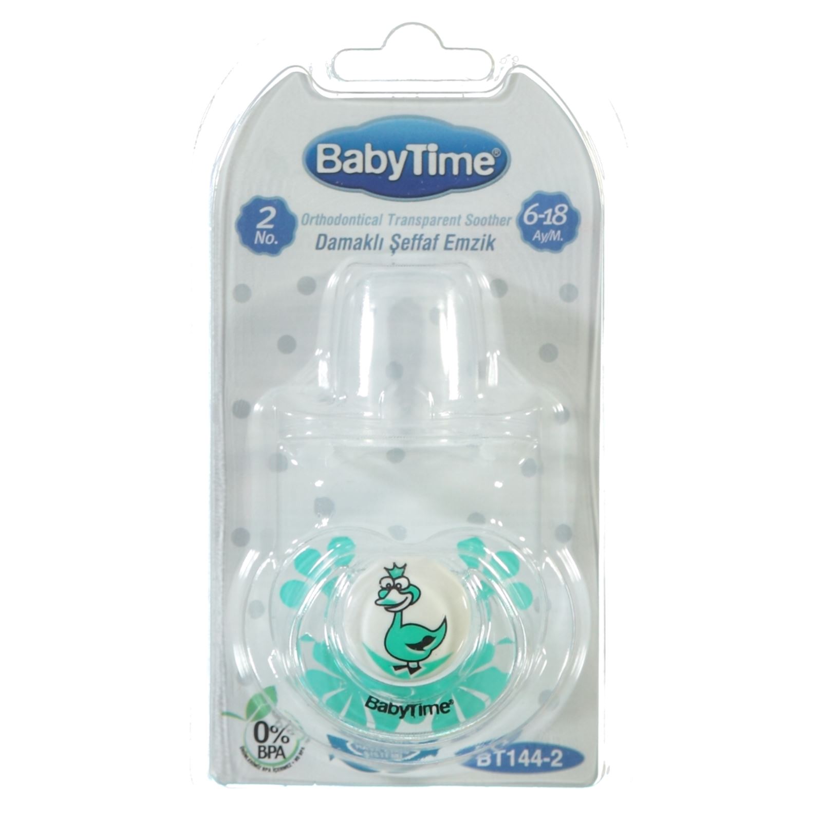 BabyTime Damaklı Silikon Desenli Emzik 6-18 Ay Mint Yeşili