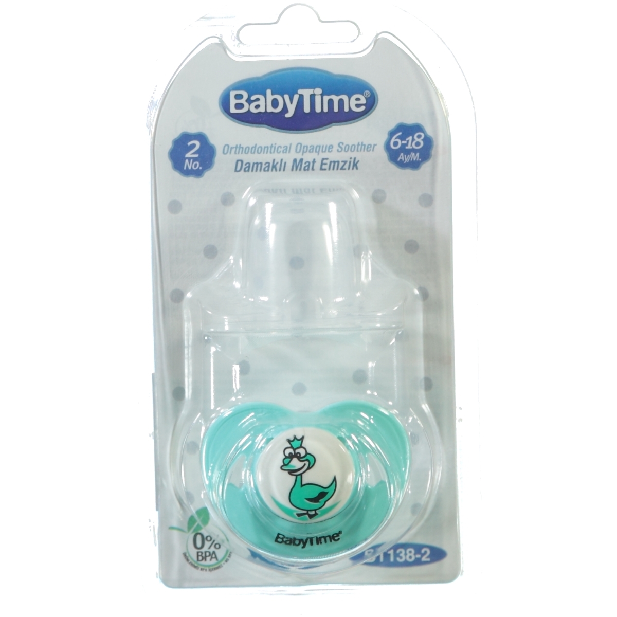 Baby Time Damaklı Silikon Mat Gövdeli Emzik 6-18 Ay Mint Yeşili
