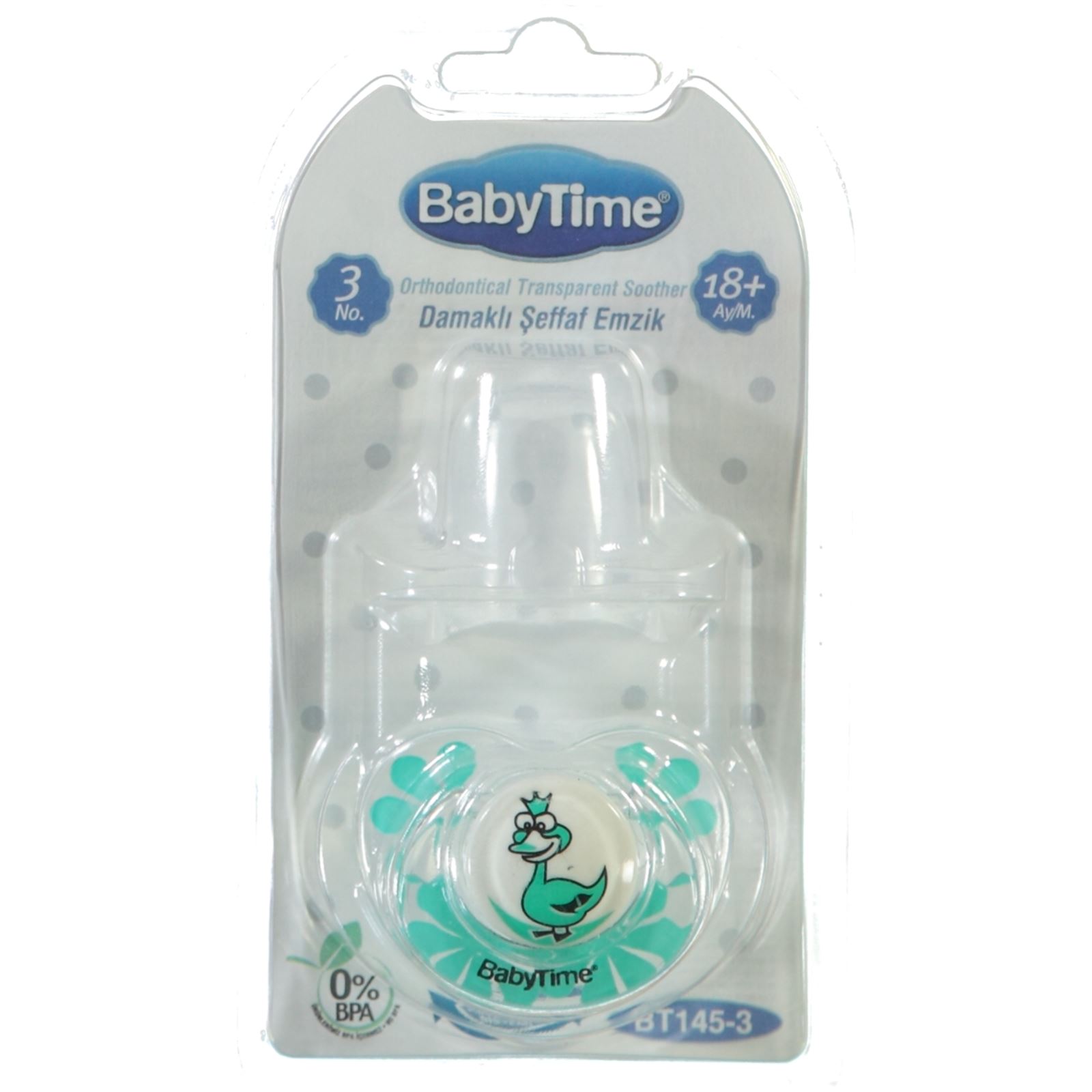 Baby Time Silikon Damaklı Şeffaf Emzik 18+ Ay Mint Yeşili