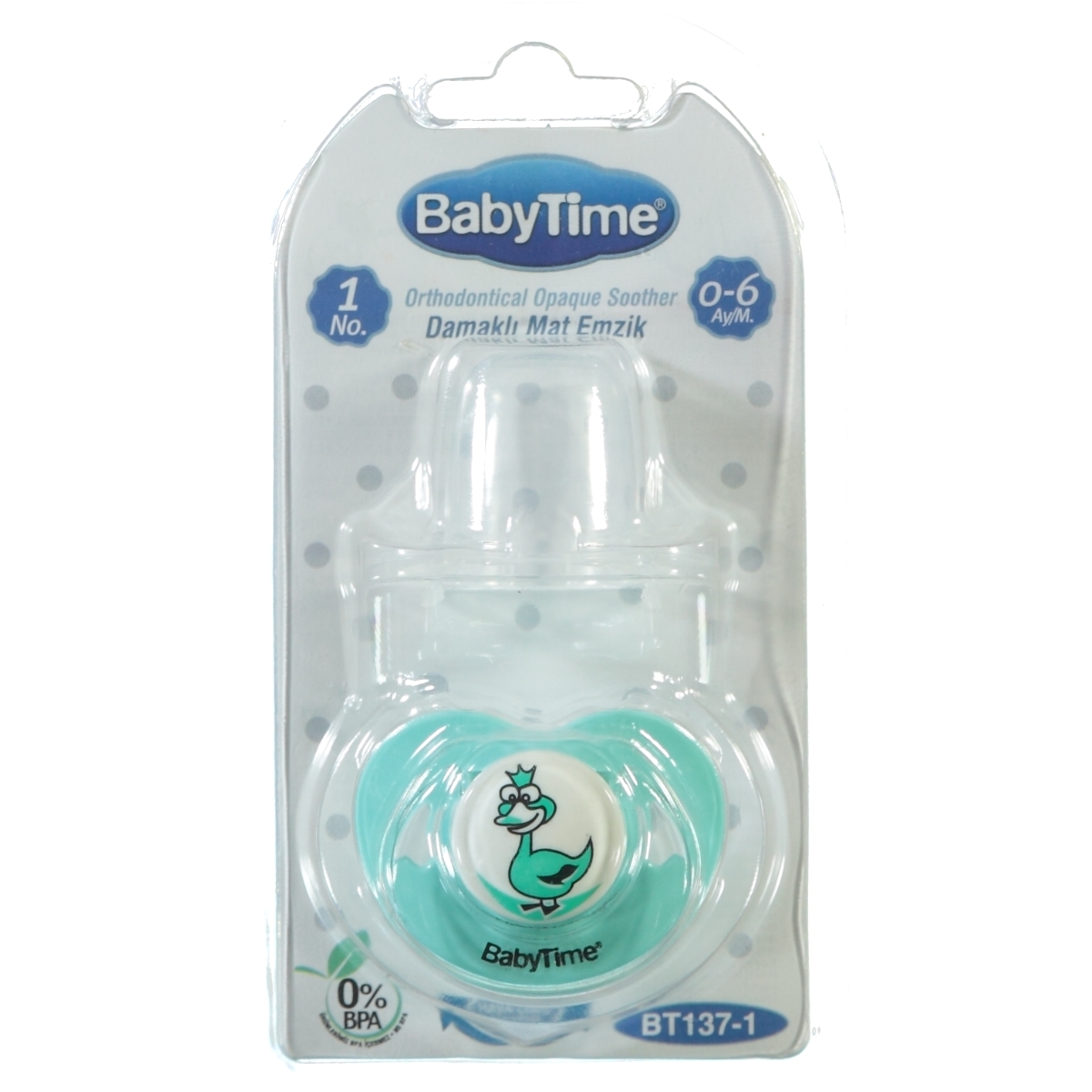 Baby Time Damaklı Silikon Mat Gövdeli Emzik 0-6 Ay Mint Yeşili