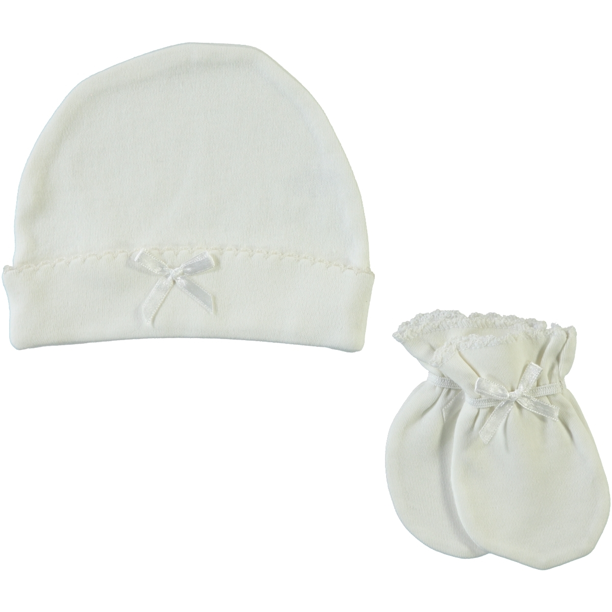 Sevi Bebe Kız Bebek Şapka Eldiven Set 0-3 Ay Ekru