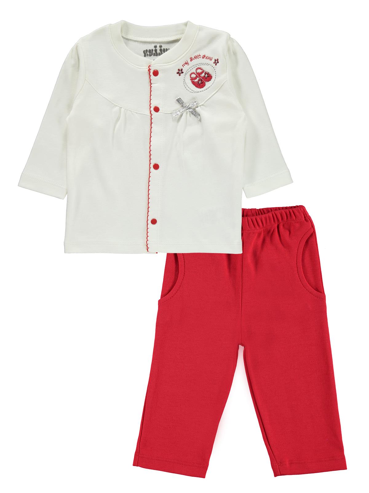 Kujju Kız Bebek Penye Pijama Takımı 3-9 Ay Kırmızı