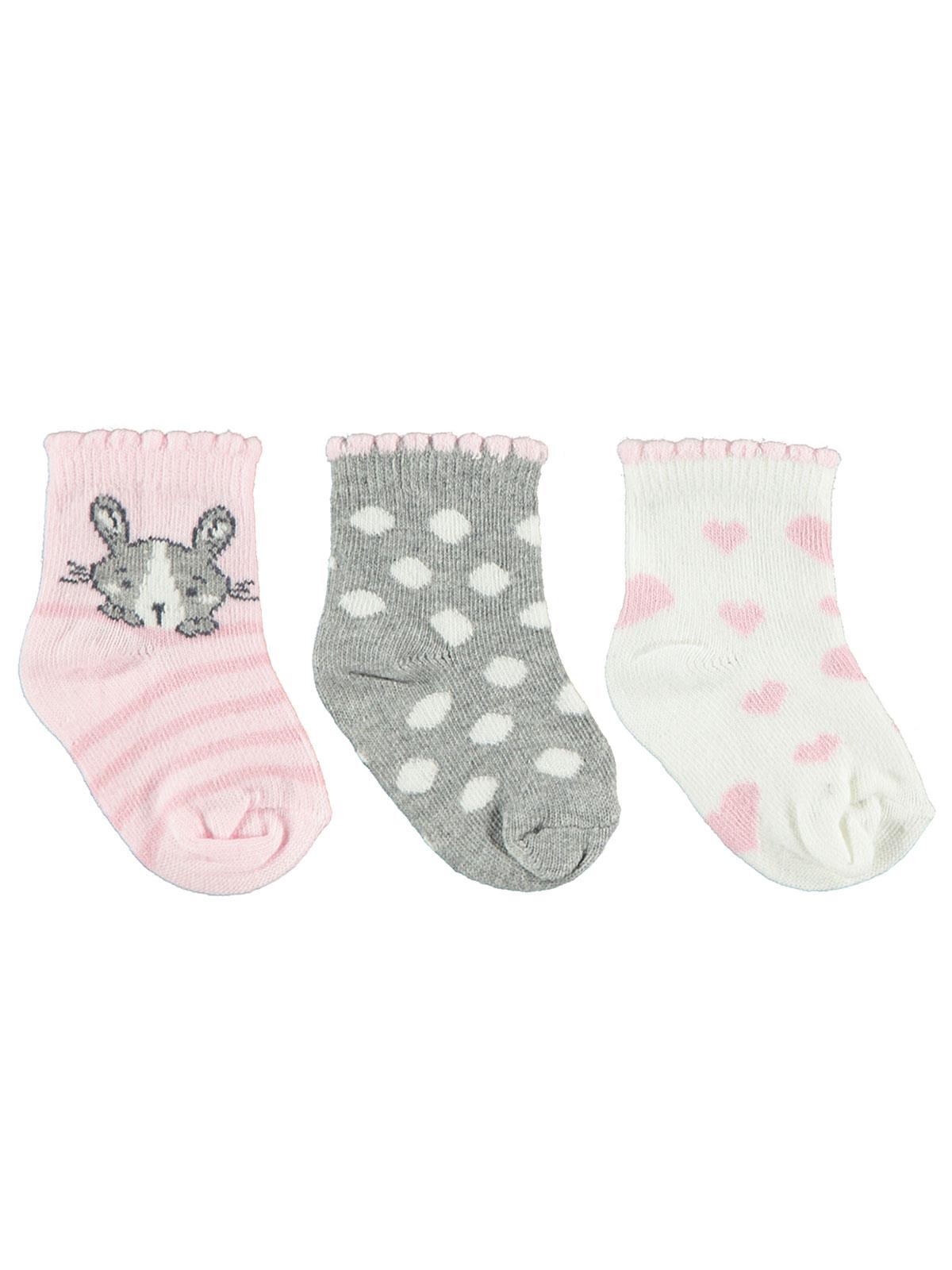 Civil Baby Kız Bebek 3'lü Çorap Set 0-6 Ay Gri