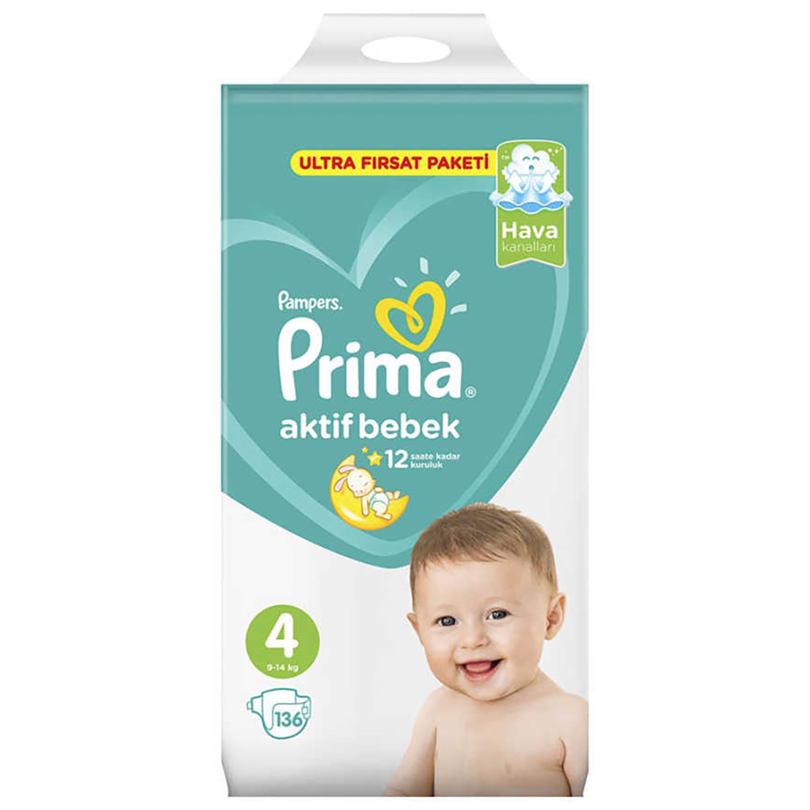 Prima Bebek Bezi Aktif Bebek Ultra Fırsat Paketi 4 Beden 136'lı