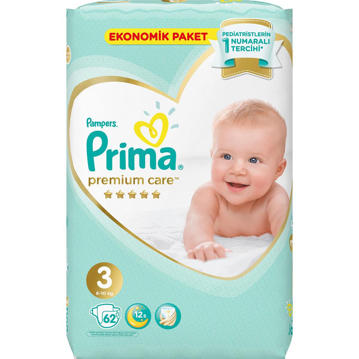 Prima Premium Care 3 Beden 62 Adet Bebek Bezi  Ekonomik Paket