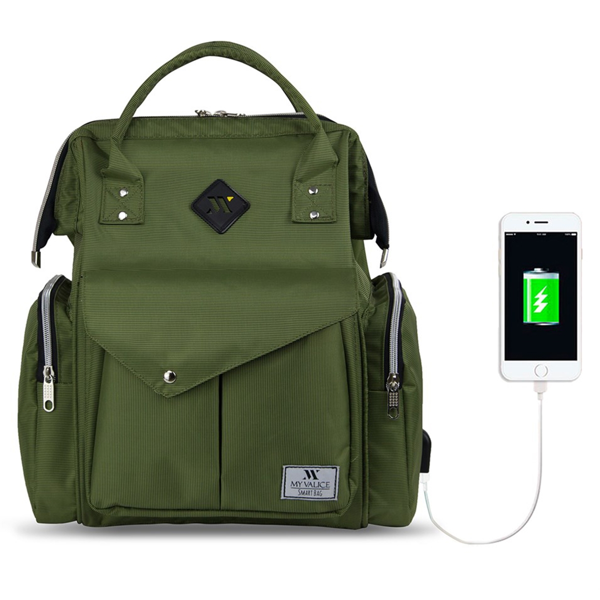 My Valice Smart Bag Happy Mom Usb'li Anne Bebek Bakım ve Sırt Çantası Yeşil