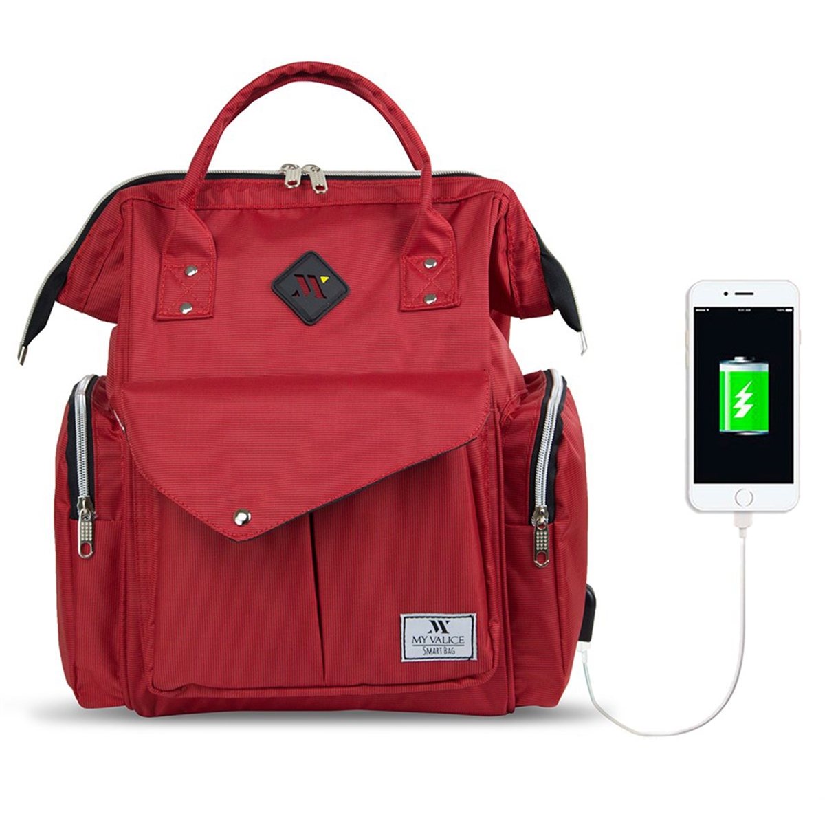 My Valice Smart Bag Happy Mom Usb'li Anne Bebek Bakım ve Sırt Çantası Kırmızı