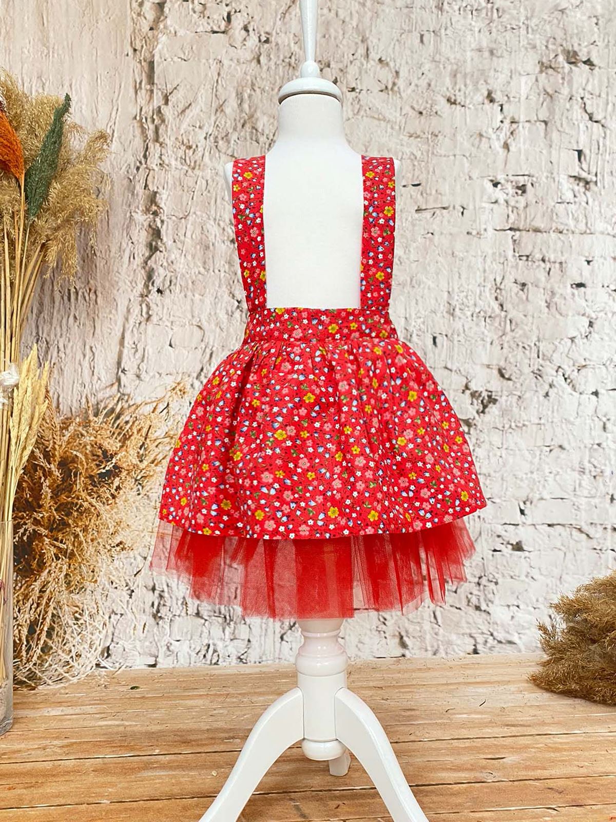 Shecco Babba Kız Çocuk Elbise Çiçekli 1-4 Yaş Kırmızı-Çiçekli