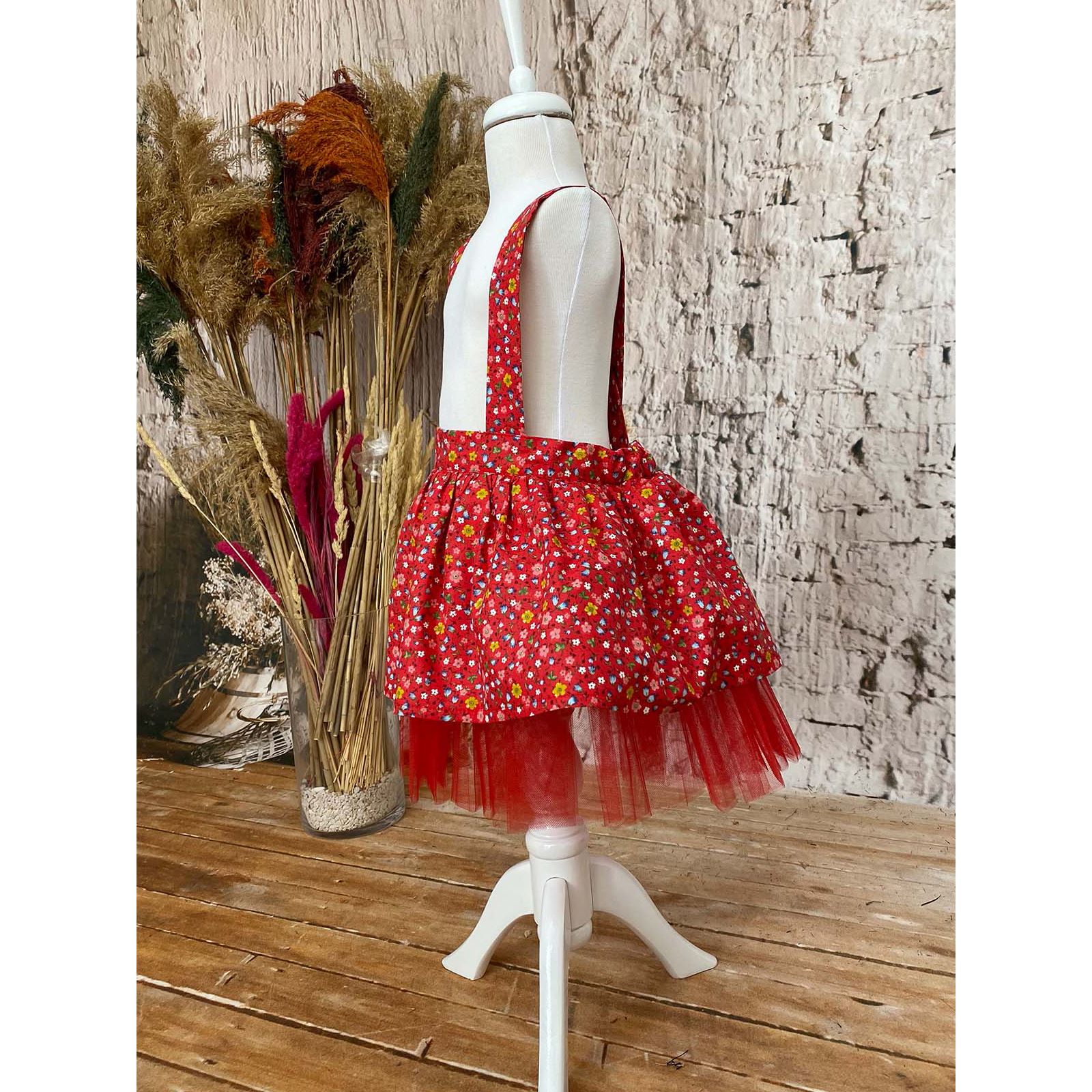 Shecco Babba Kız Çocuk Elbise Çiçekli 1-4 Yaş Kırmızı-Çiçekli