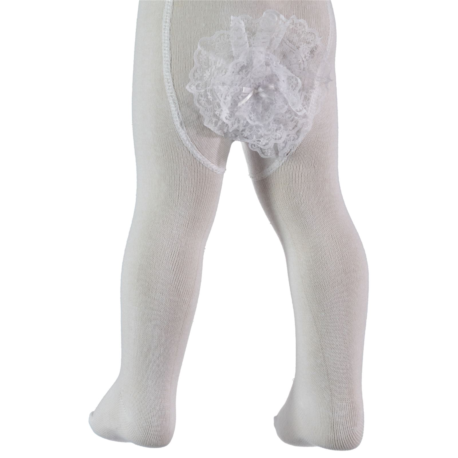 Minidamla Kız Bebek Dantelli Külotlu Çorap 0-24 Ay Beyaz
