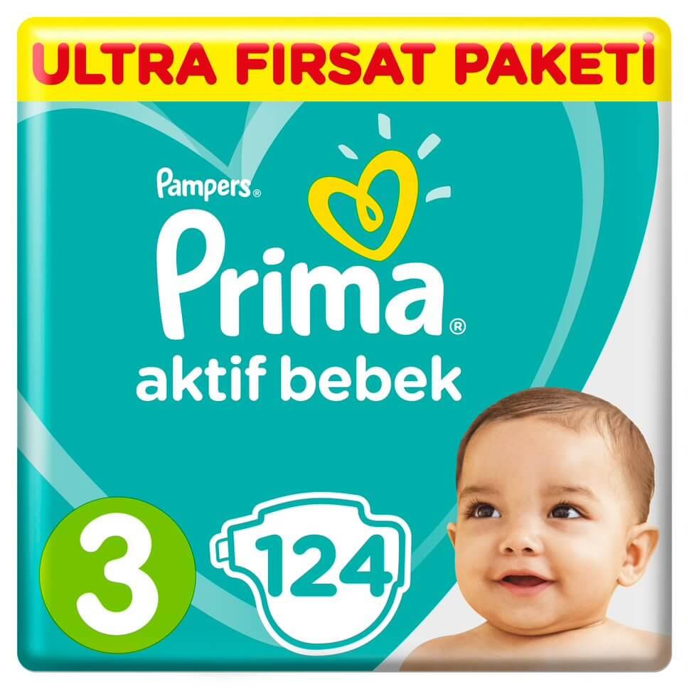 Prima Bebek Bezi Aktif Bebek 3 Beden 124 Adet Midi Ultra Fırsat Paketi