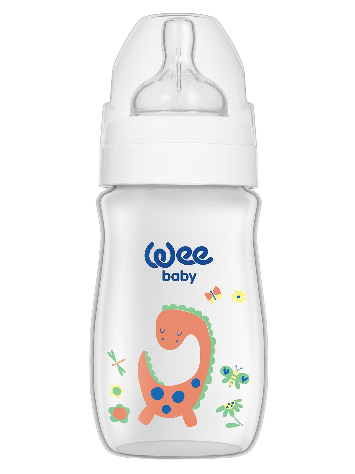 Wee Baby Klasik Plus Geniş Ağızlı PP Biberon 250 ml - BEYAZ DİNOZOR