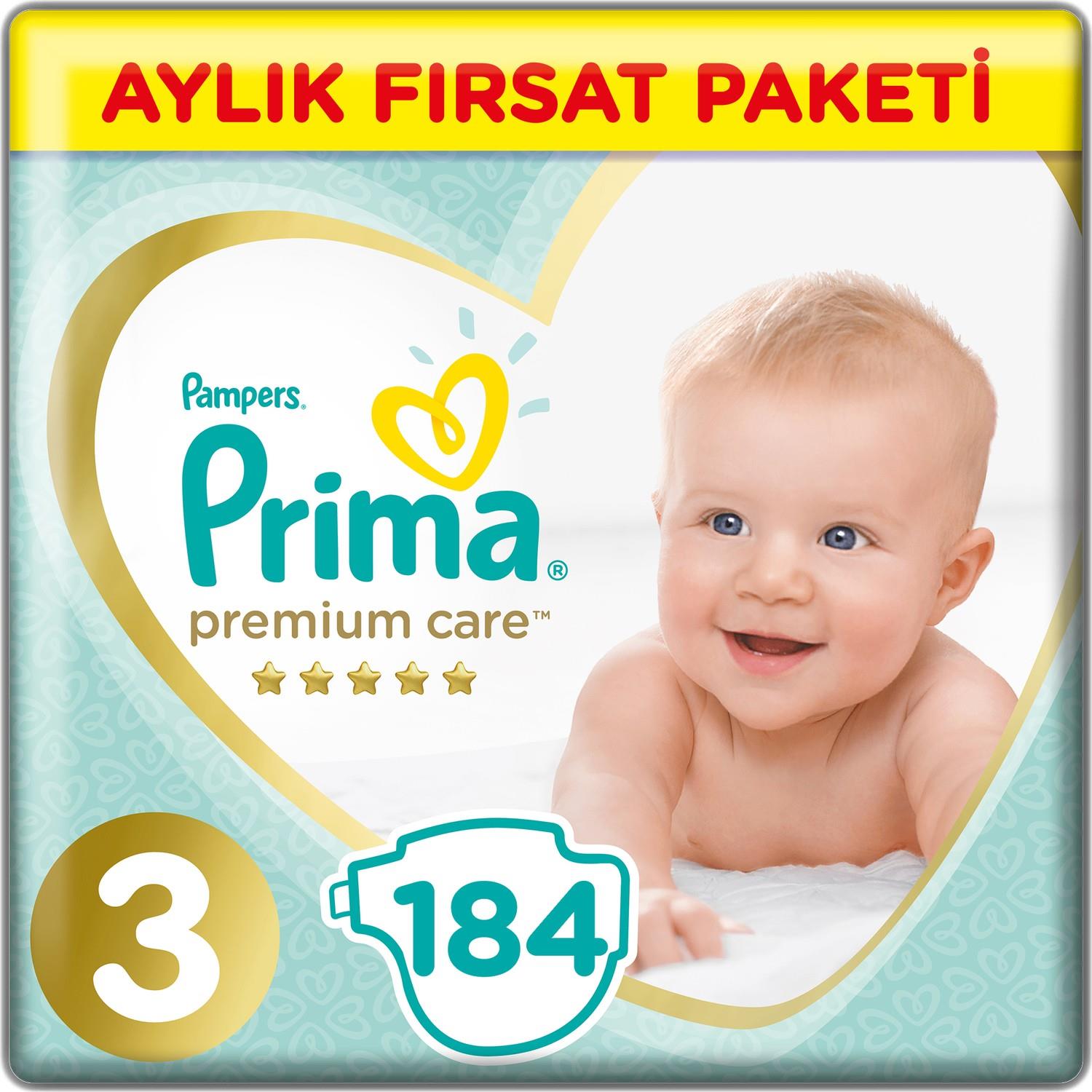Prima Premium Care 3 Beden Bebek Bezi  184 Adet Midi Aylık Fırsat Paketi