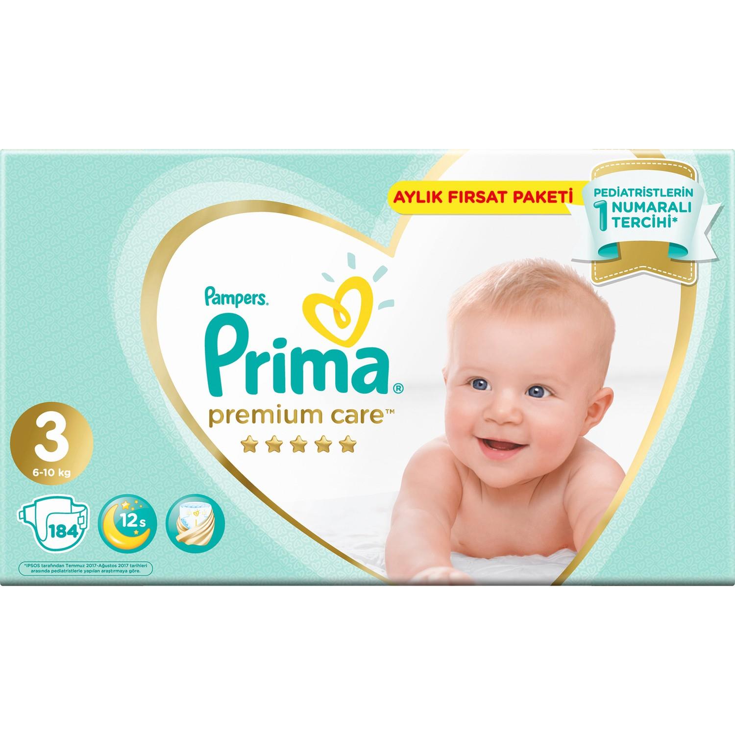 Prima Premium Care 3 Beden Bebek Bezi  184 Adet Midi Aylık Fırsat Paketi