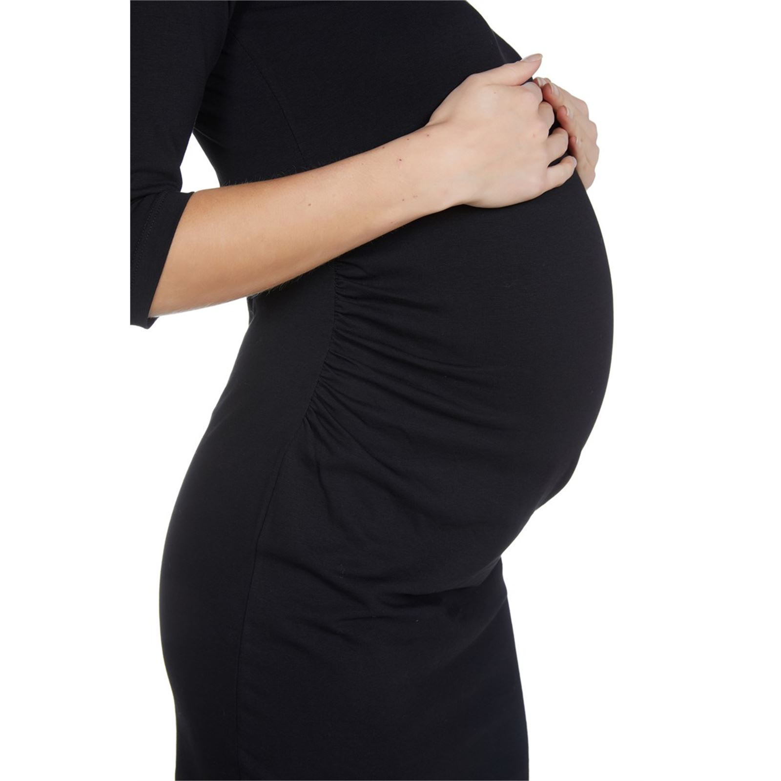 LuvmaBelly  Maternity 5301 Düz Siyah Büzgülü Hamile Elbisesi