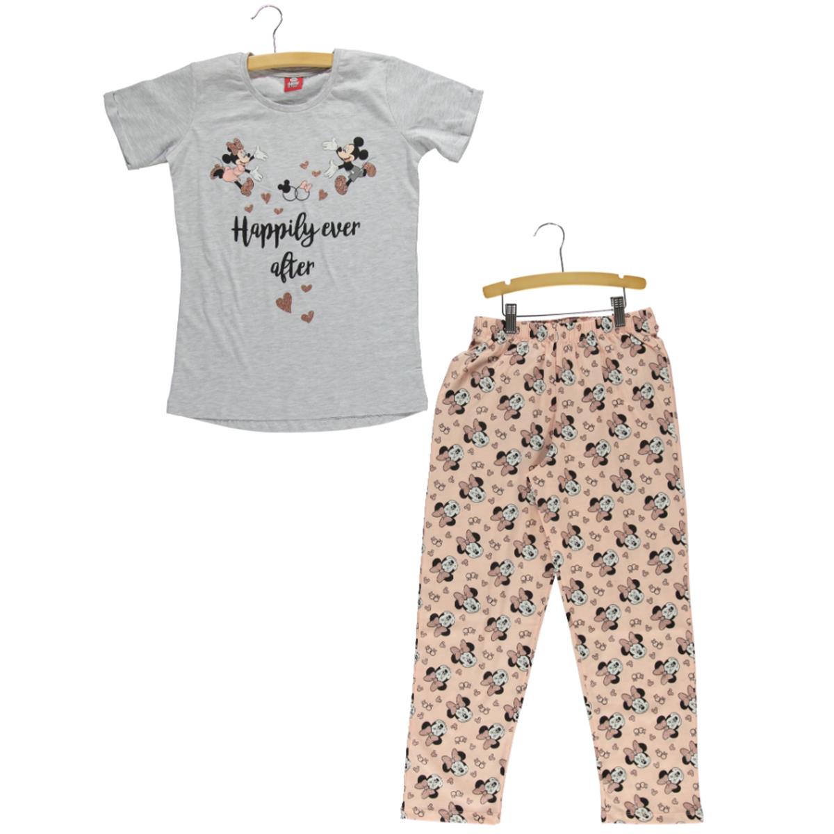Mickey Mouse ve Arkadaşları Kız Çocuk Pijama Takımı 10-16 Yaş Gri