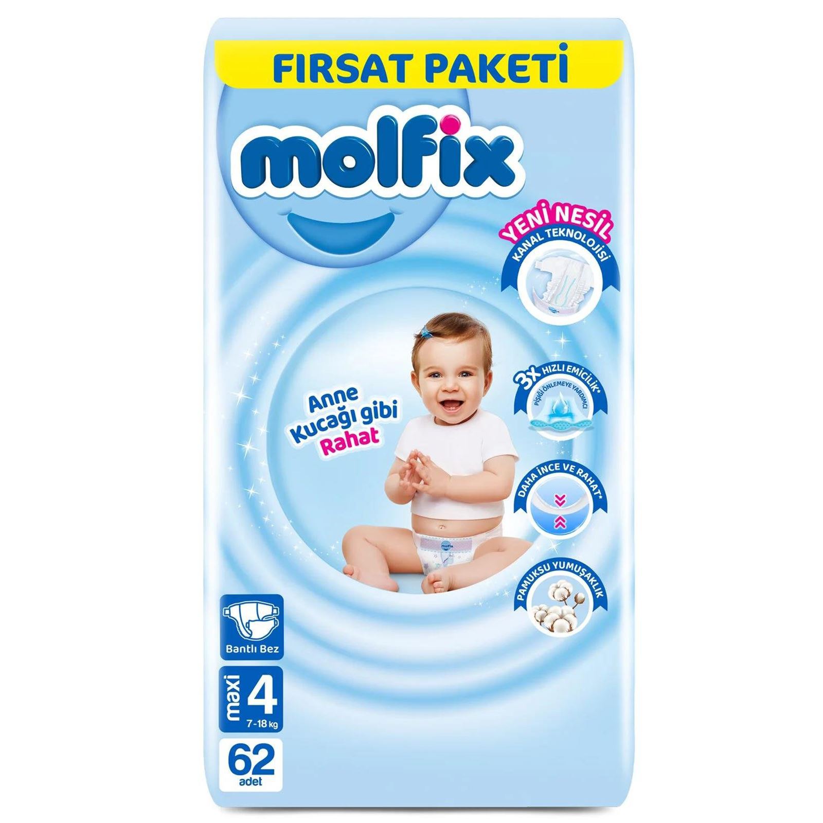 Molfix 4 Numara Bebek Bezi Maxi Fırsat Paketi 62 Adet