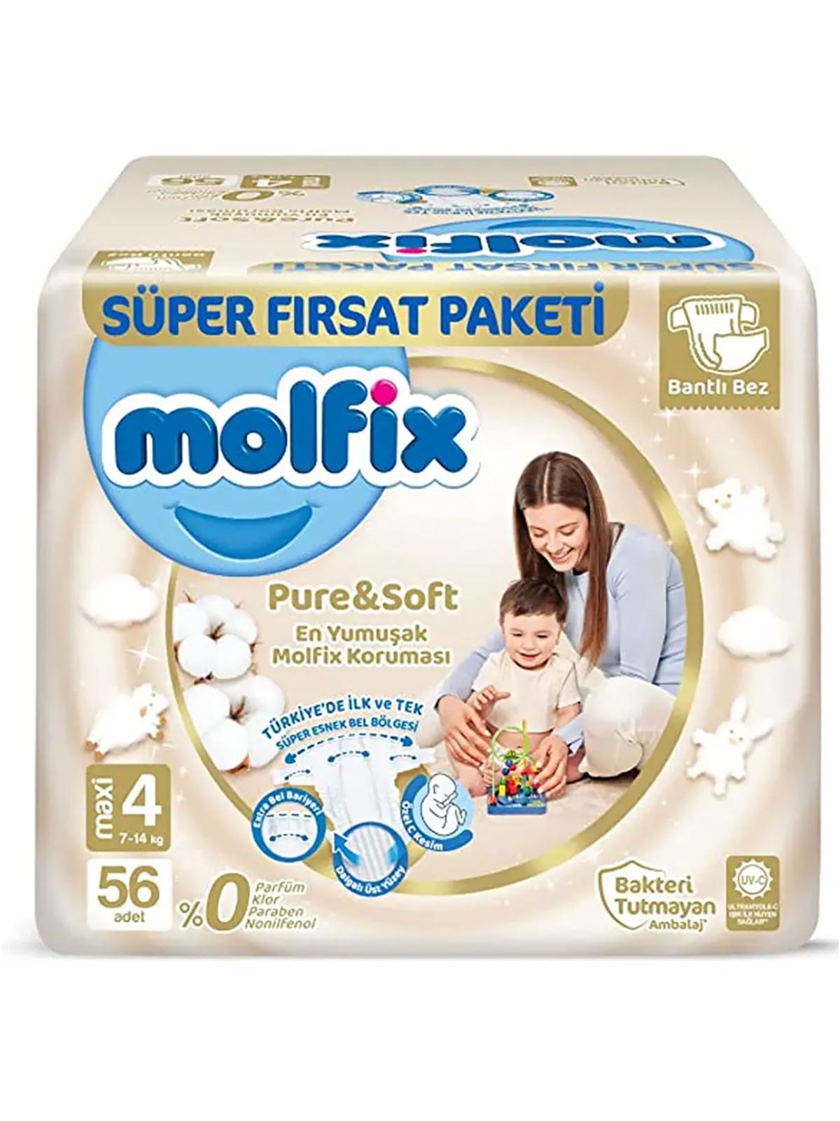 Molfix Pure&Soft Bebek Bezi Maxi 4 Beden 56 Adet Süper Fırsat Paketi