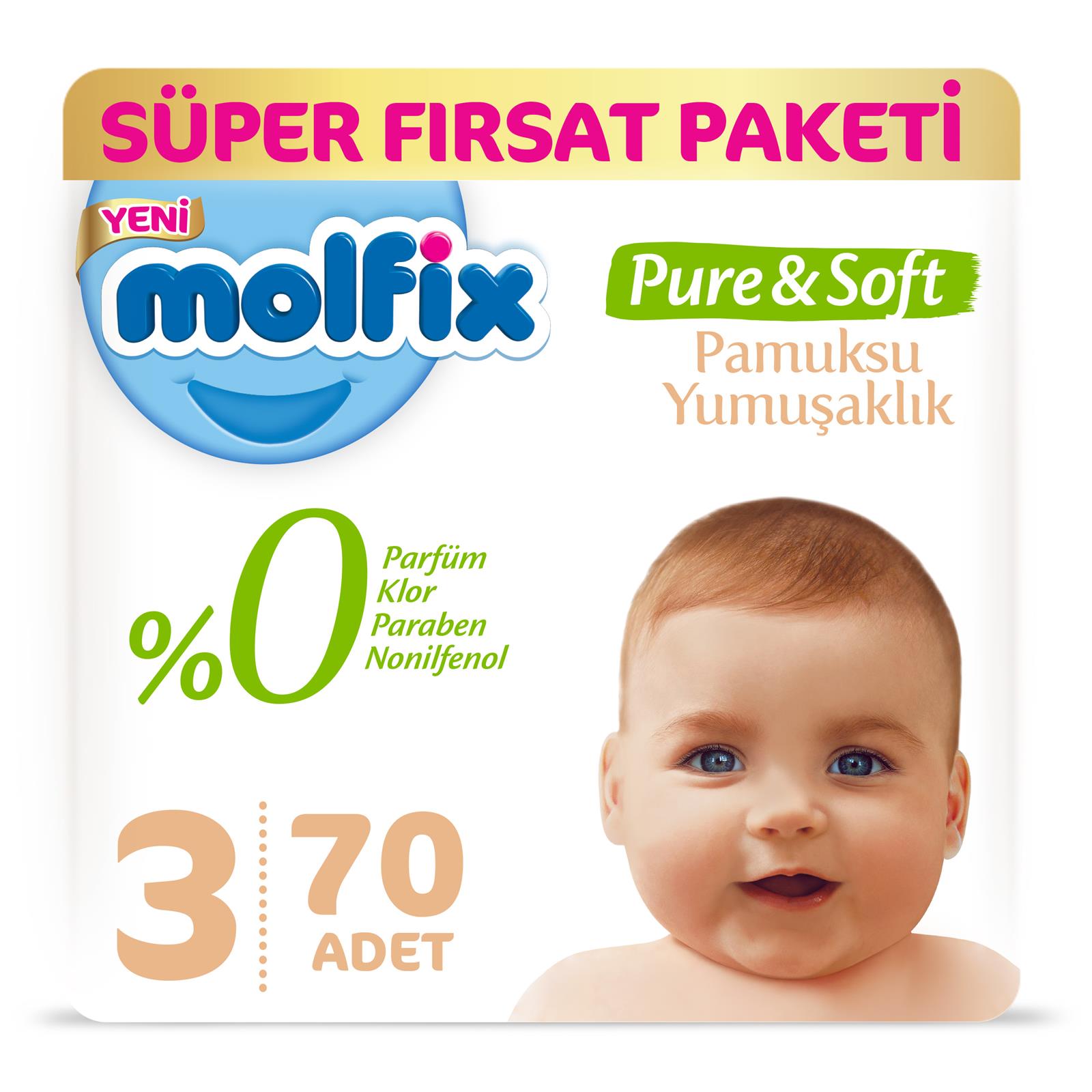 Molfix Pure&Soft Bebek Bezi Midi 3 Beden 70 Adet
