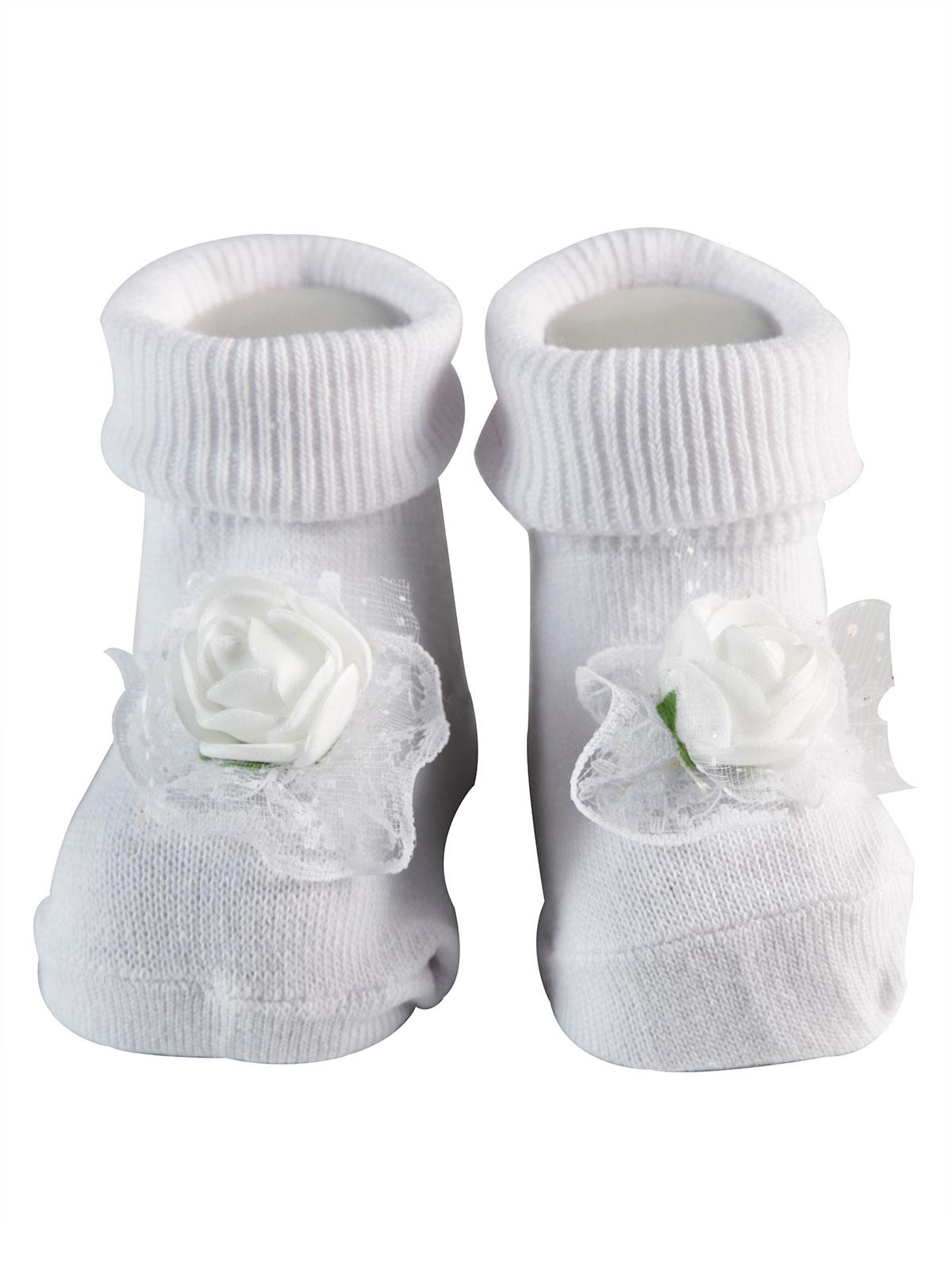 Minidamla Kız Bebek Güllü Soket Çorap 0-3 Ay Beyaz