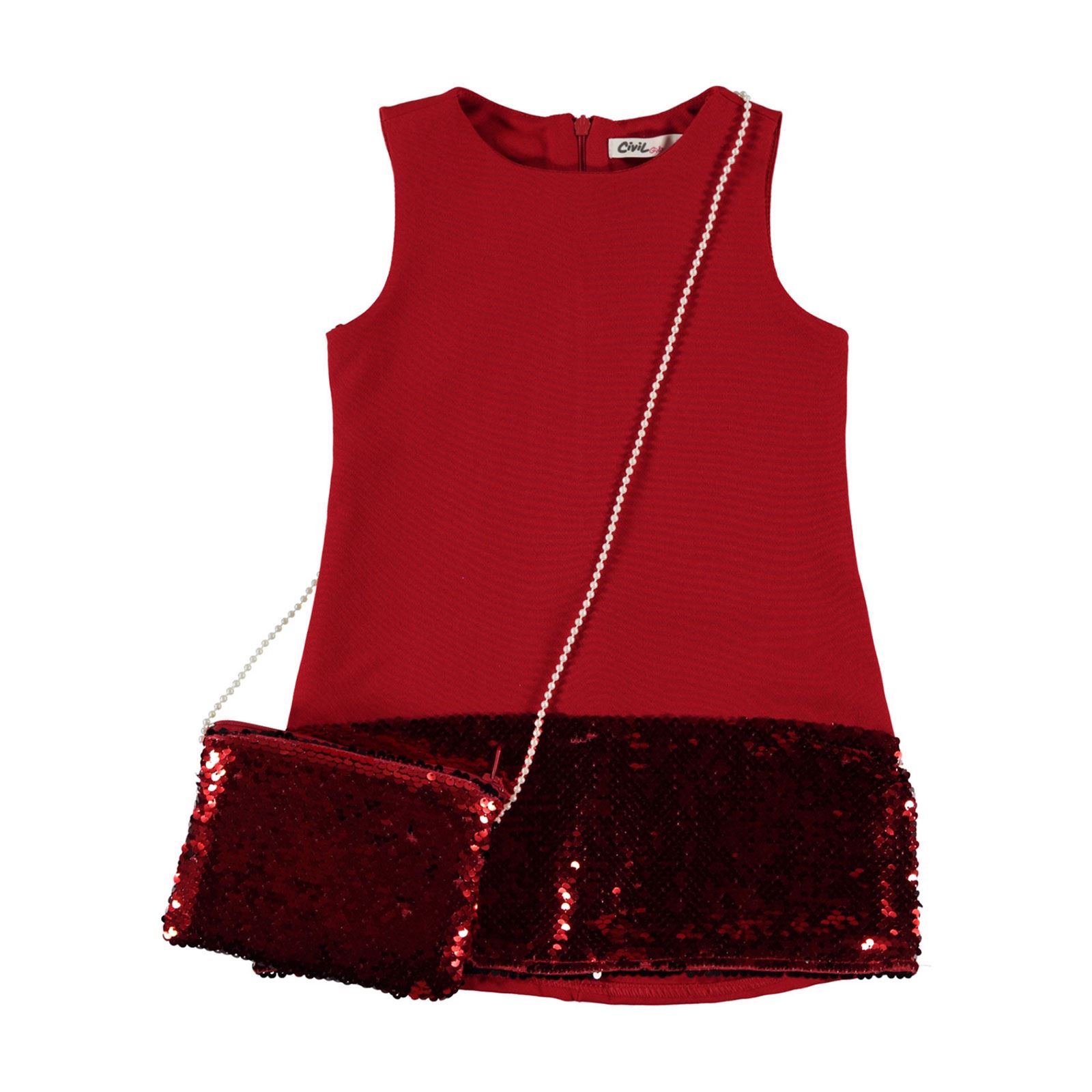 Civil Girls Kız Çocuk Çantalı Elbise 6-9 Yaş Kırmızı