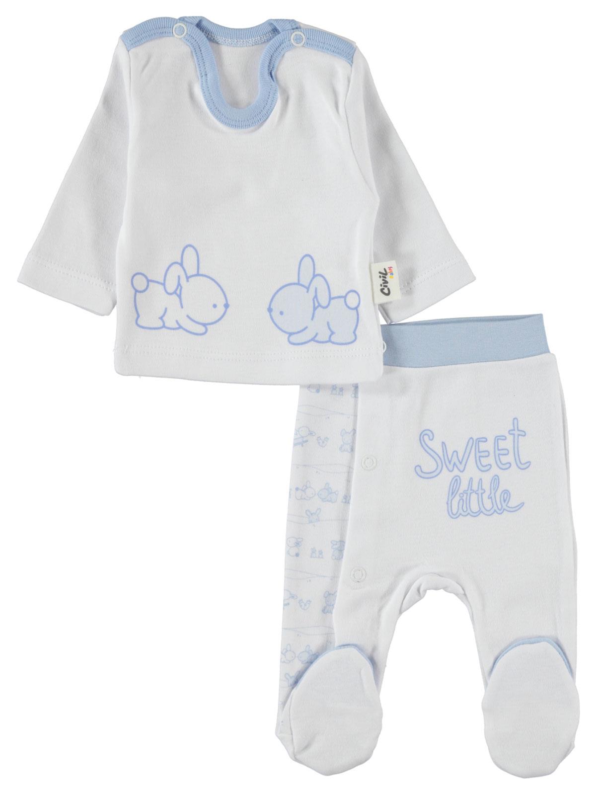 Civil Baby Erkek Bebek Tavşan Baskılı Prematüre Takım Mavi