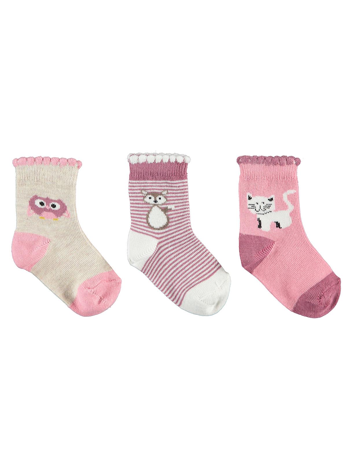 Civil Baby Kız Bebek 3'lü Çorap Set 0-24 Ay Bordo