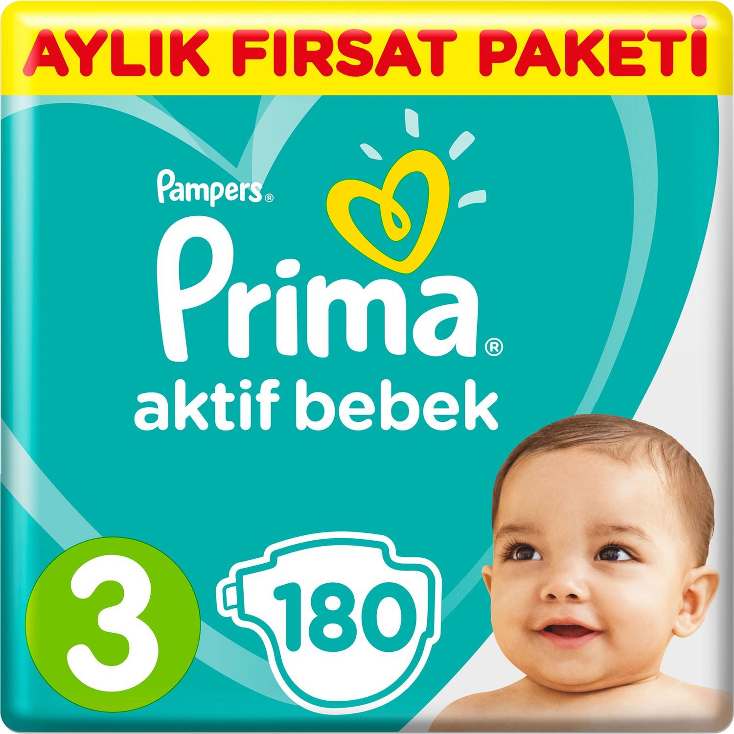 Prima Bebek Bezi Aktif Bebek 3 Beden 180 Adet Midi Aylık Fırsat Paketi Paket
